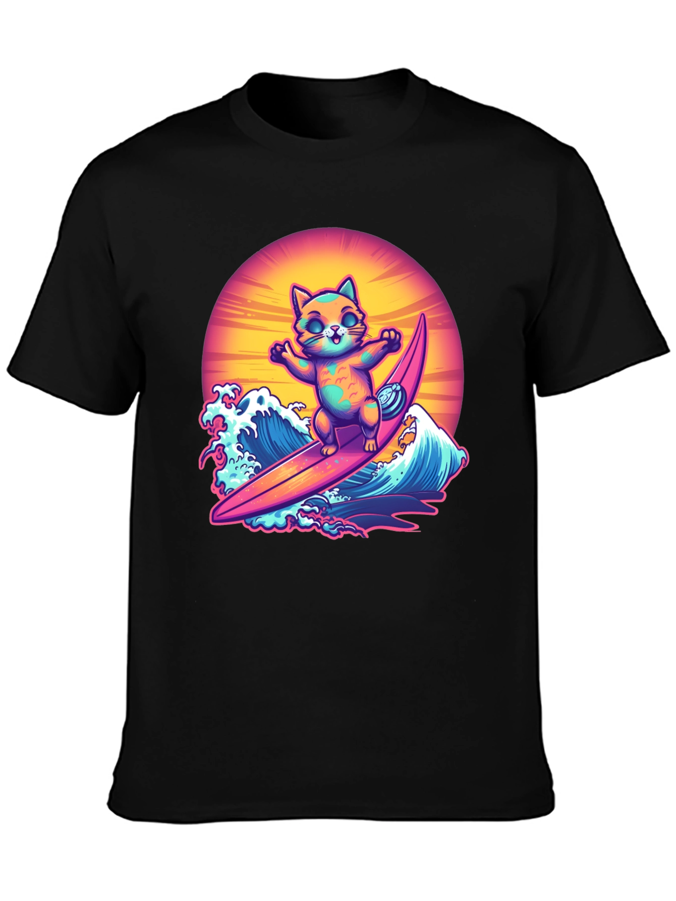 Surfing Cat Graphic Tee - Cool Summer Vibes