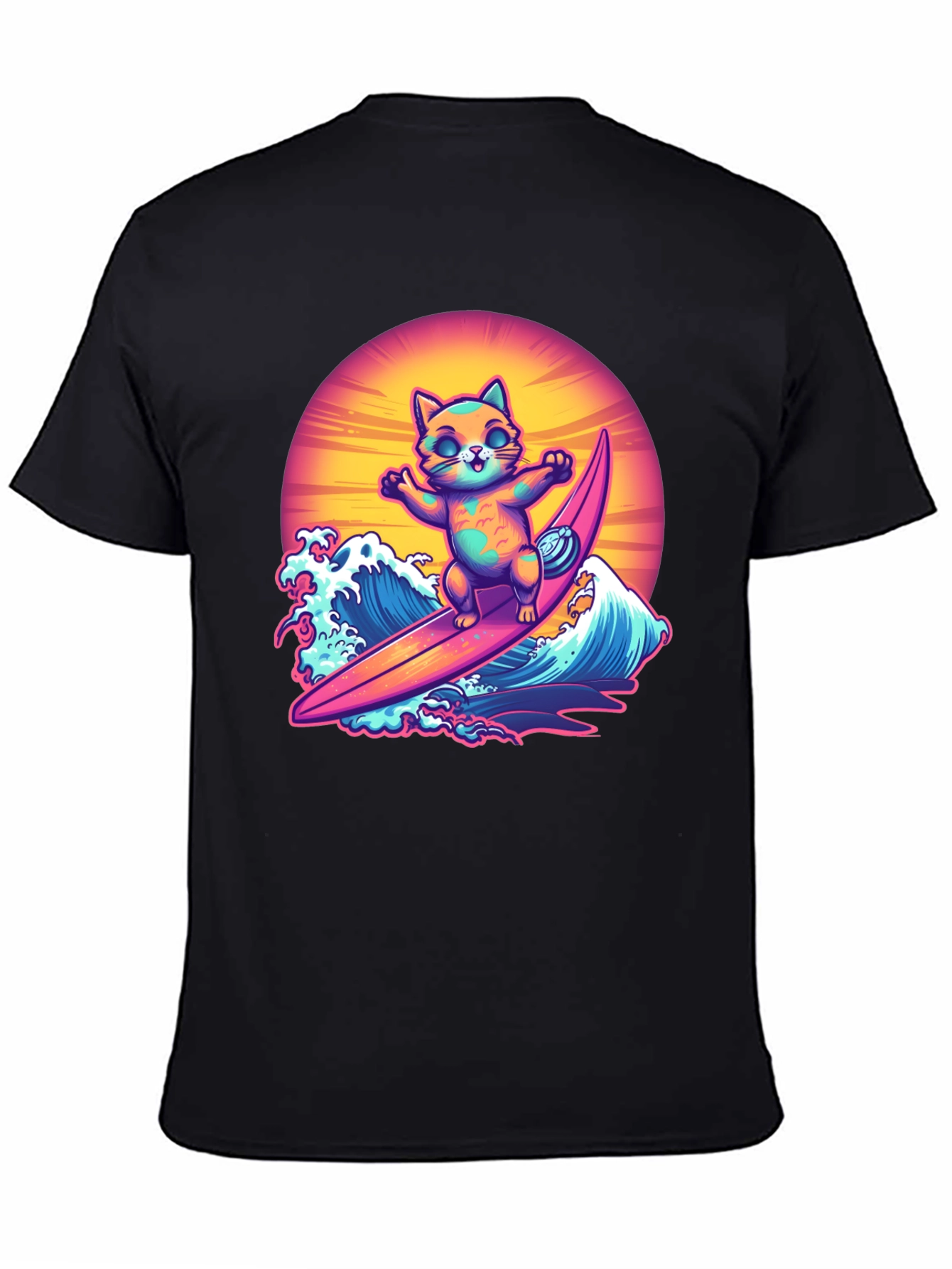 Surfing Cat Graphic Tee - Cool Summer Vibes
