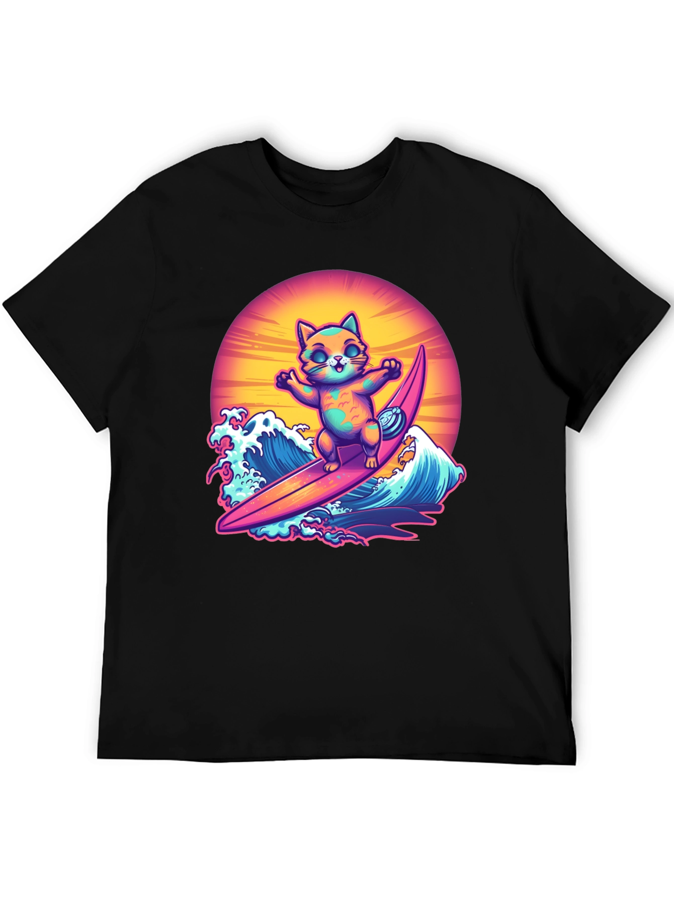 Surfing Cat Graphic Tee - Cool Summer Vibes