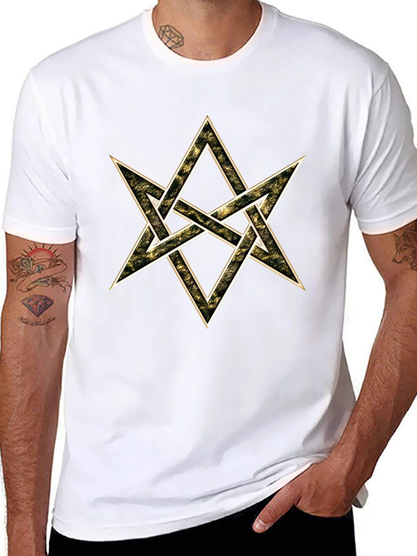 Geometric Star Graphic Tee - Black Cotton Blend