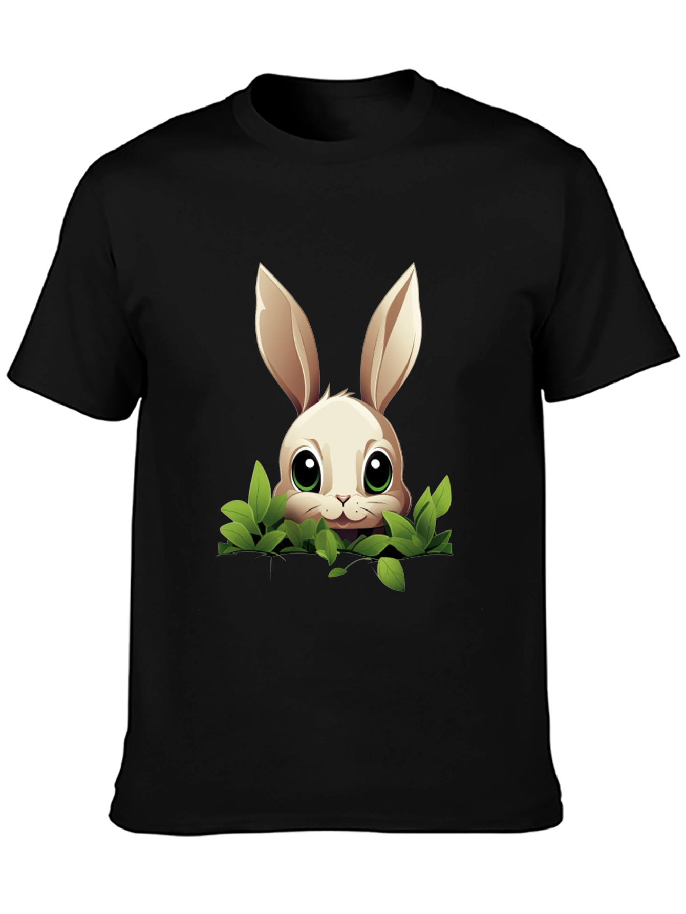 Bunny in Bushes Black T-Shirt