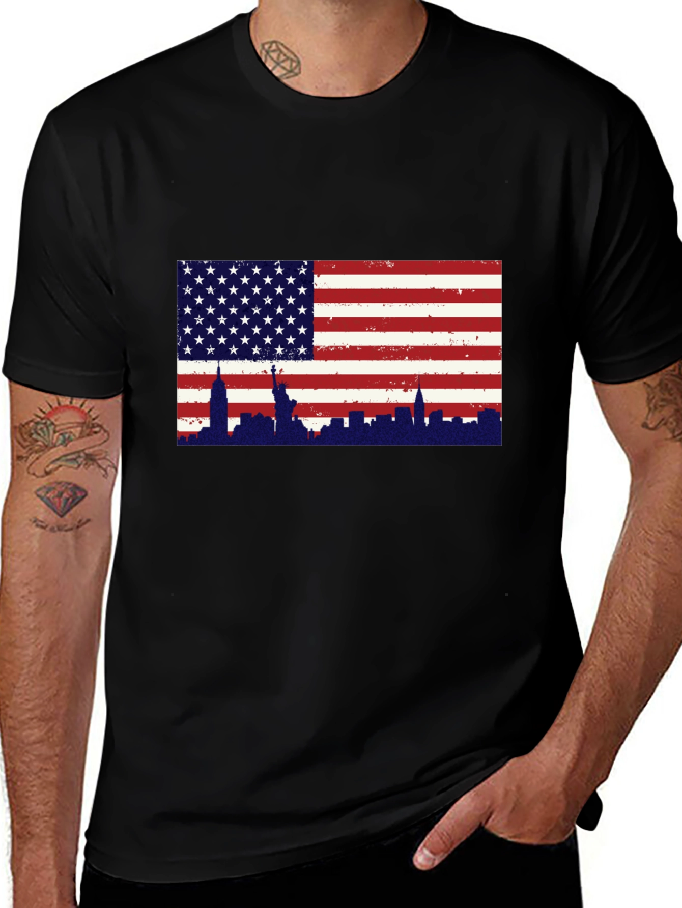 USA Flag New York Skyline Graphic Tee