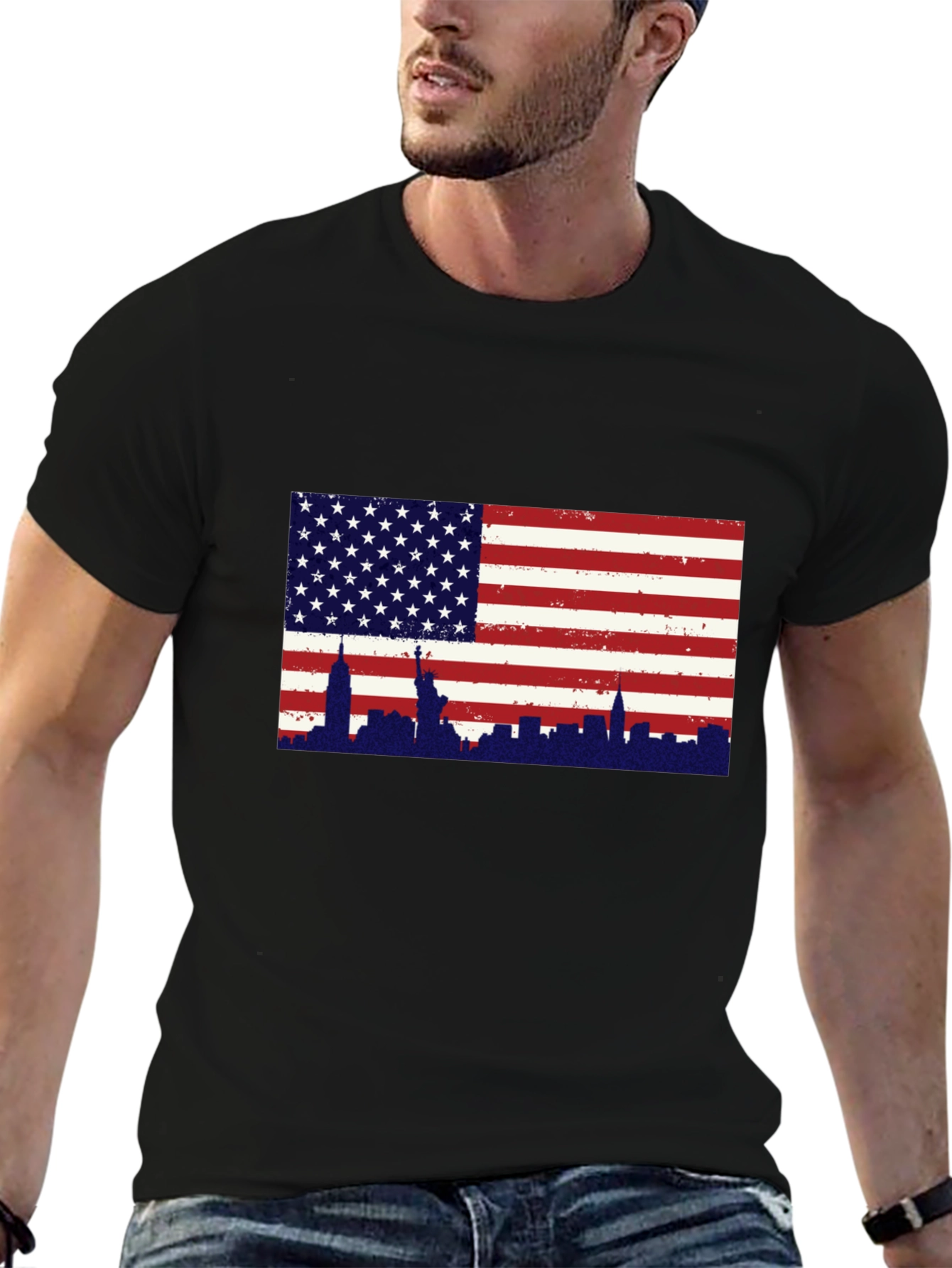 USA Flag New York Skyline Graphic Tee