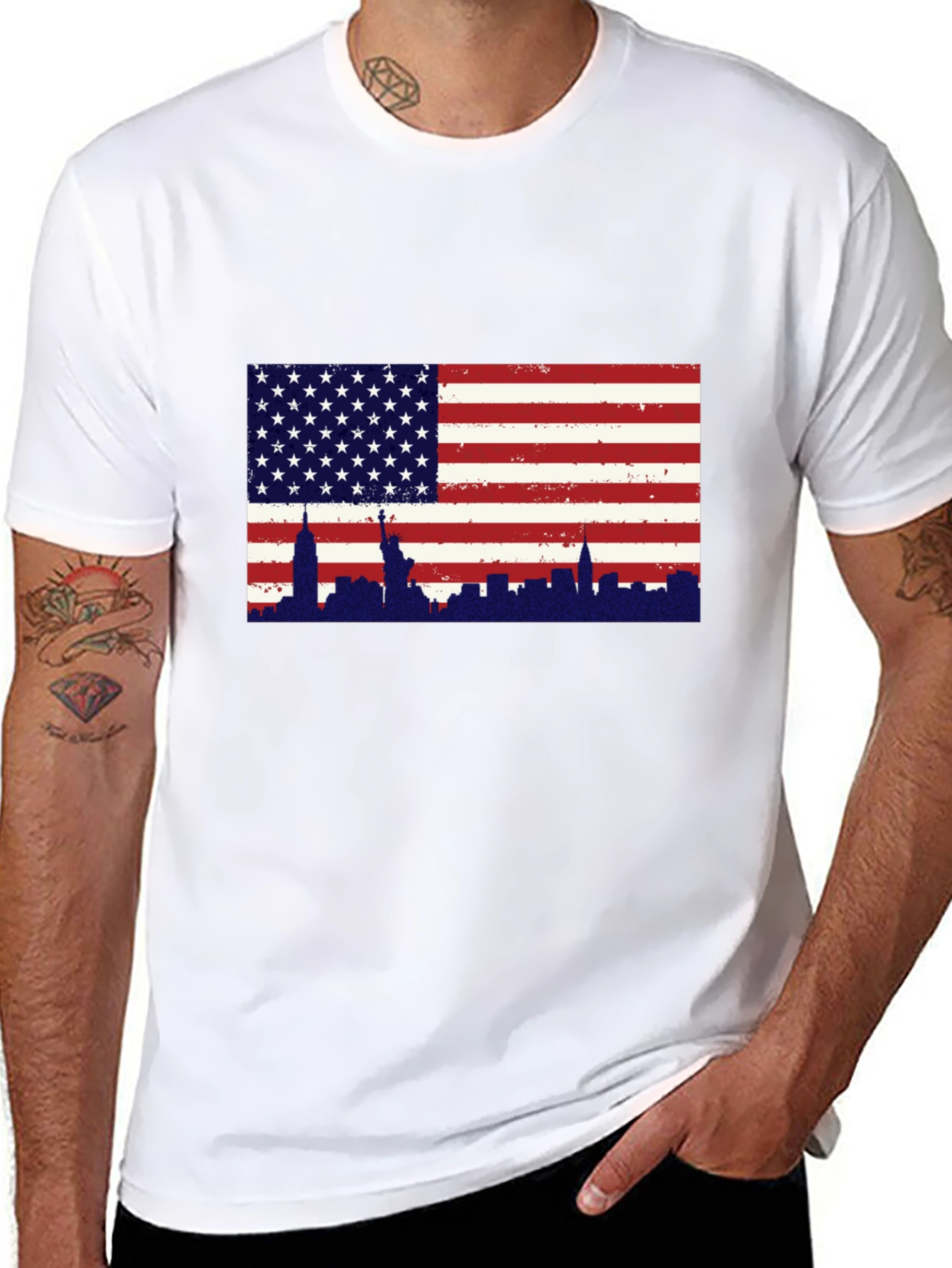 USA Flag New York Skyline Graphic Tee