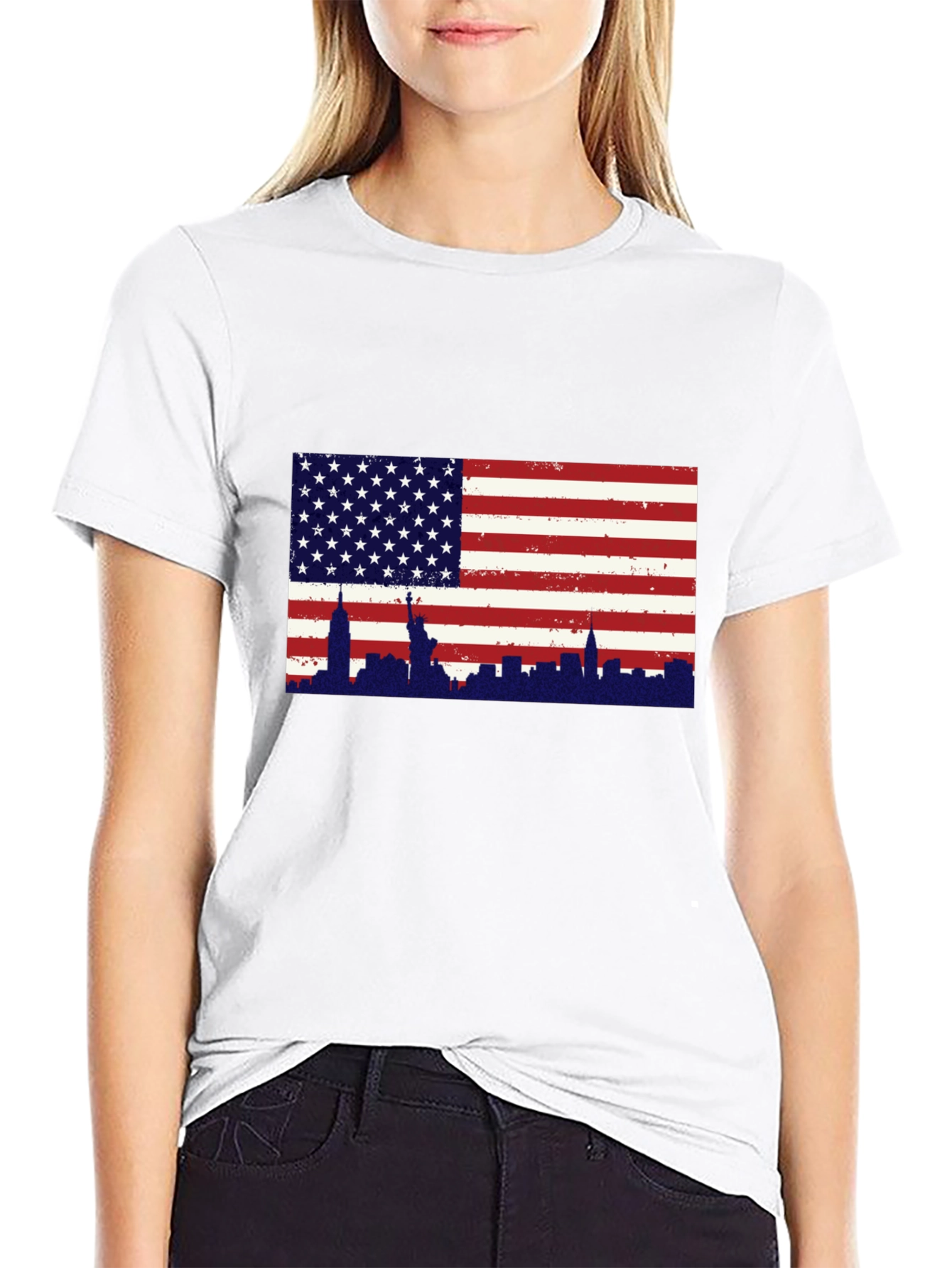USA Flag New York Skyline Graphic Tee