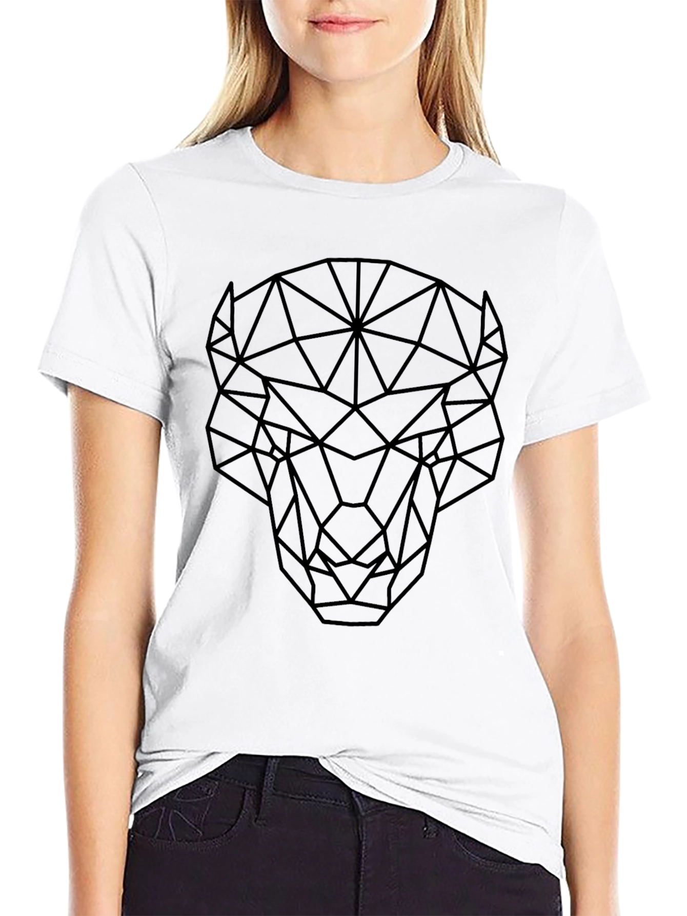 Geometric Bull Graphic Tee - Modern Black T-Shirt