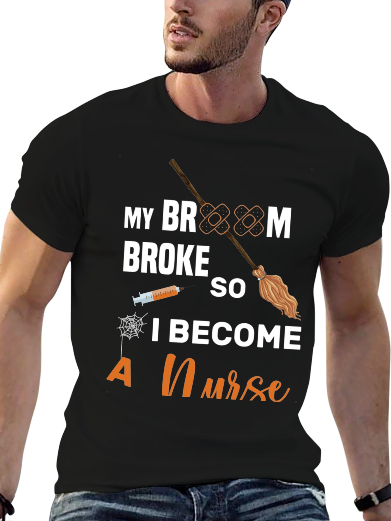 Funny Halloween Nurse T-Shirt - Broom Broke