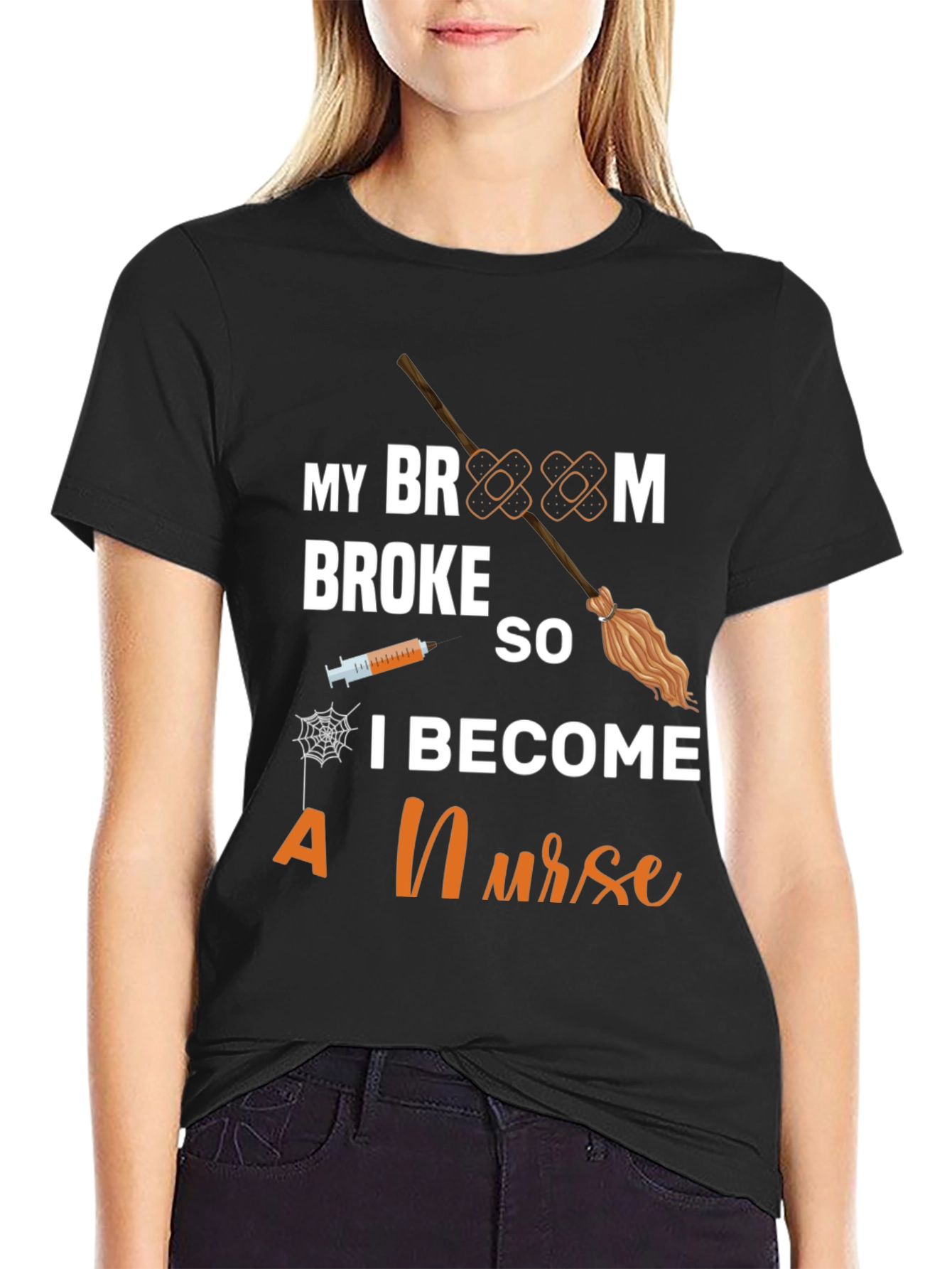 Funny Halloween Nurse T-Shirt - Broom Broke