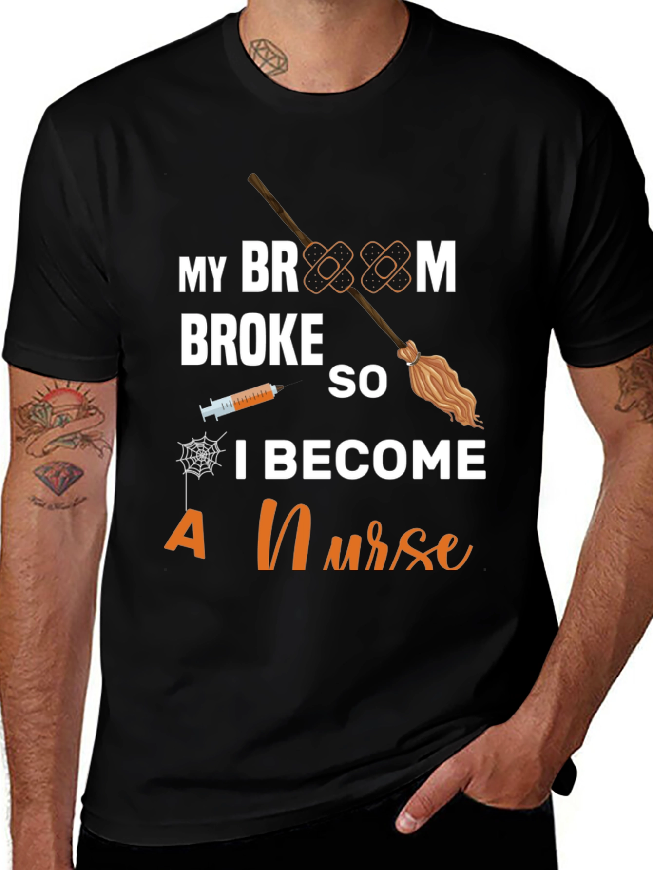 Funny Halloween Nurse T-Shirt - Broom Broke