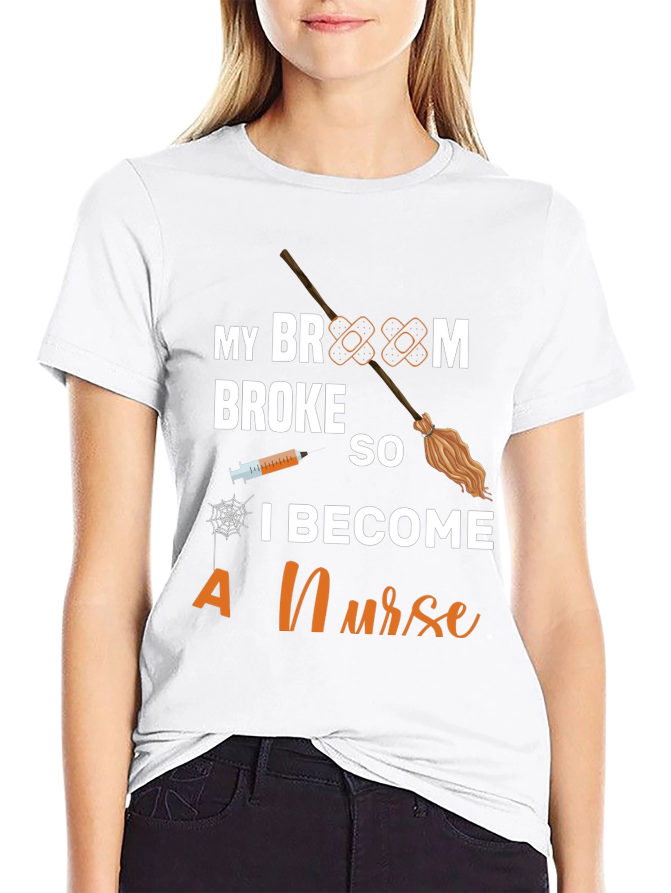 Funny Halloween Nurse T-Shirt - Broom Broke