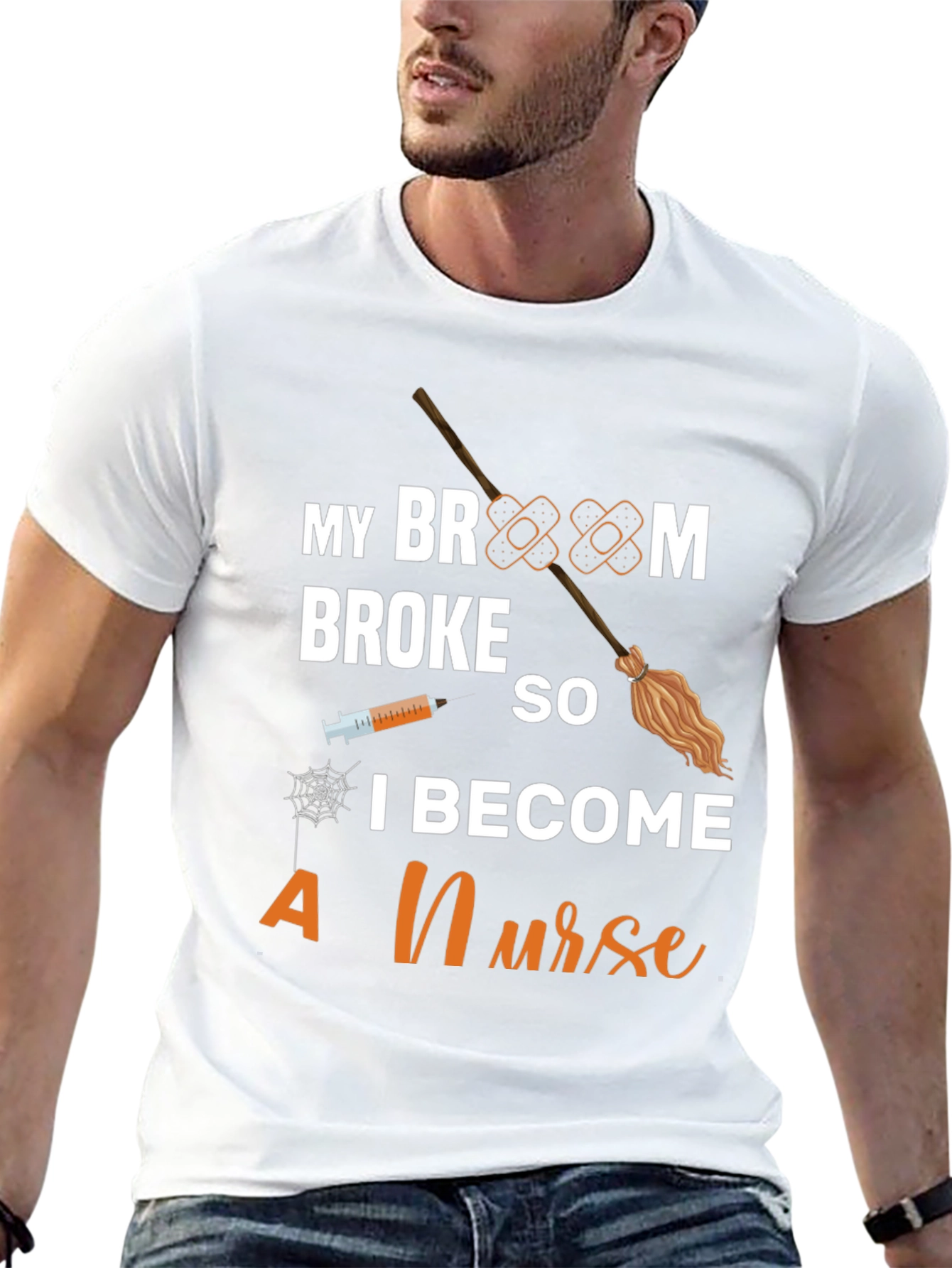 Funny Halloween Nurse T-Shirt - Broom Broke