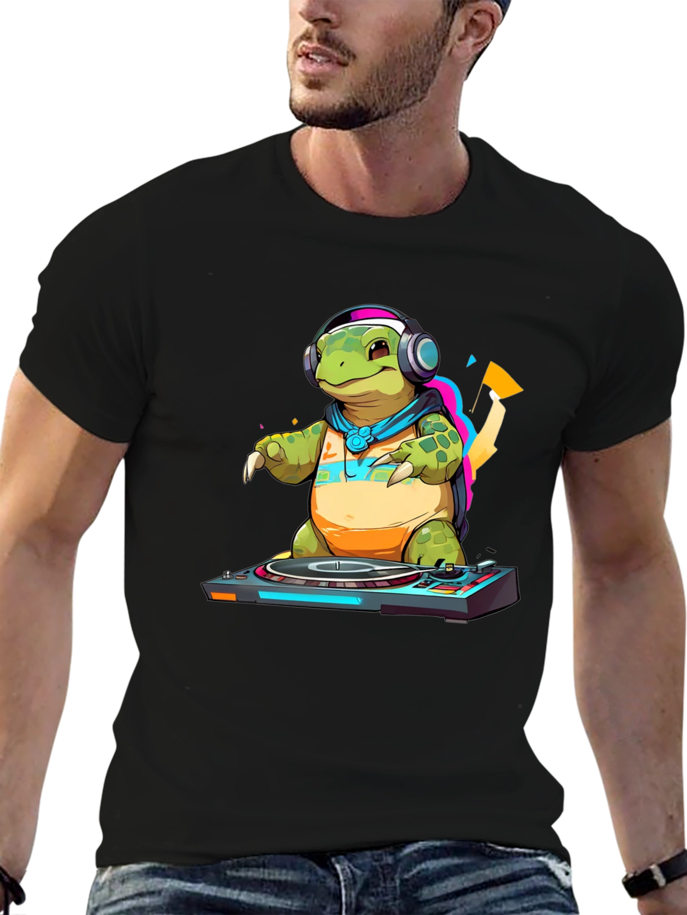 DJ Turtle Graphic Tee - Cool Animal T-Shirt