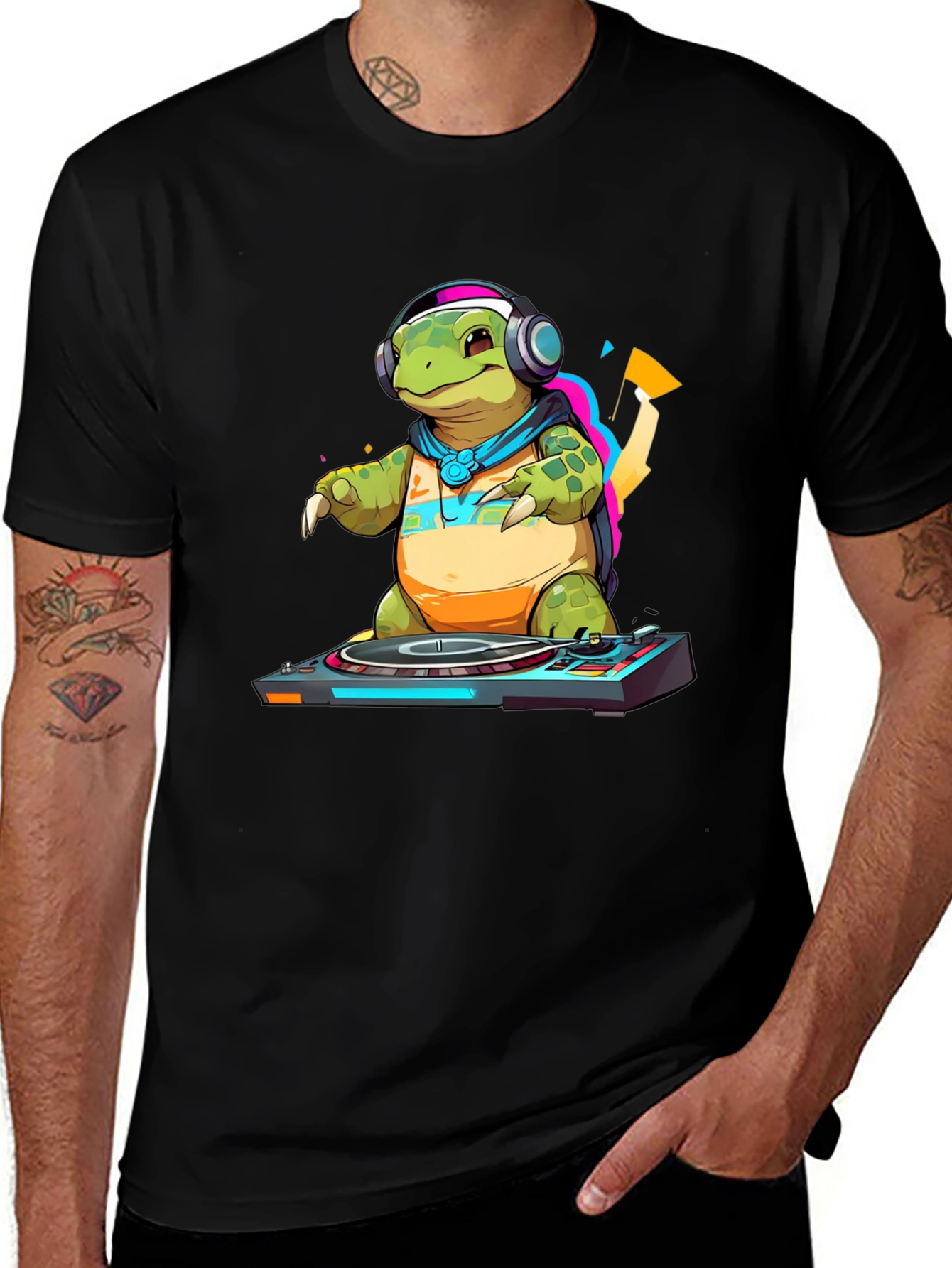 DJ Turtle Graphic Tee - Cool Animal T-Shirt