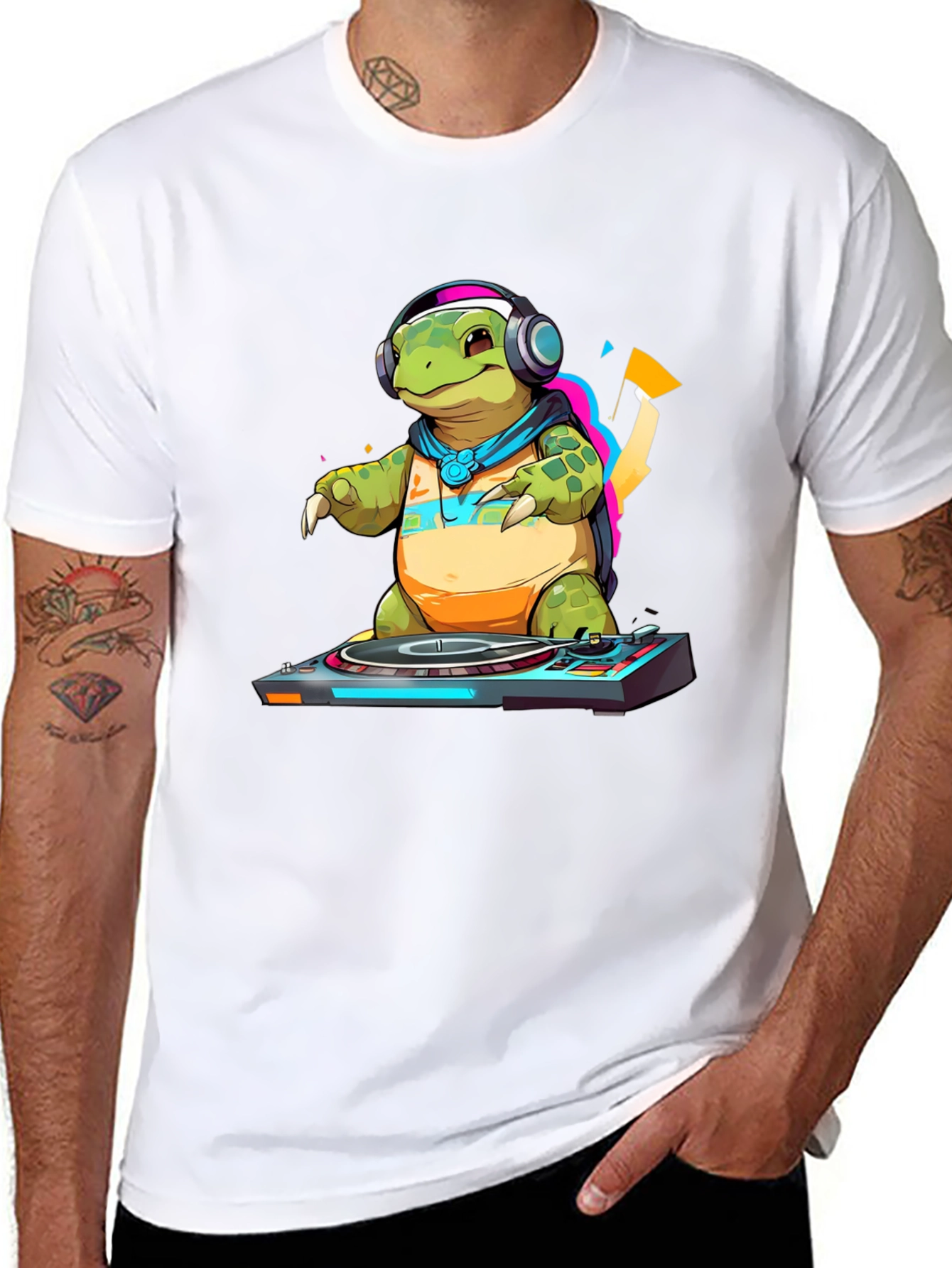 DJ Turtle Graphic Tee - Cool Animal T-Shirt
