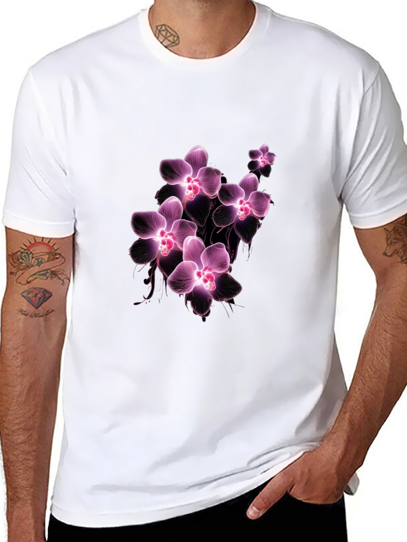 Floral Orchid T-Shirt - Black