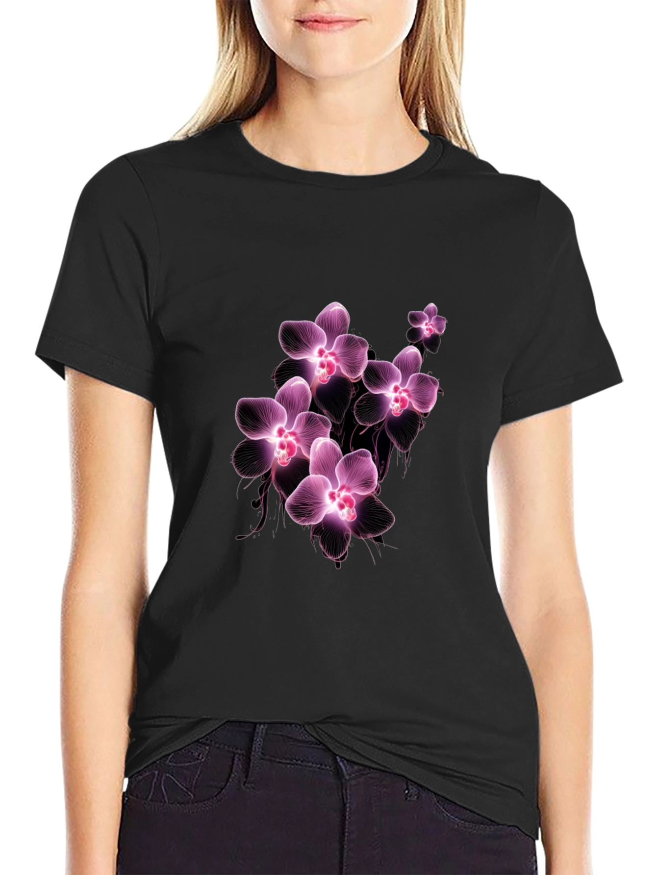 Floral Orchid T-Shirt - Black