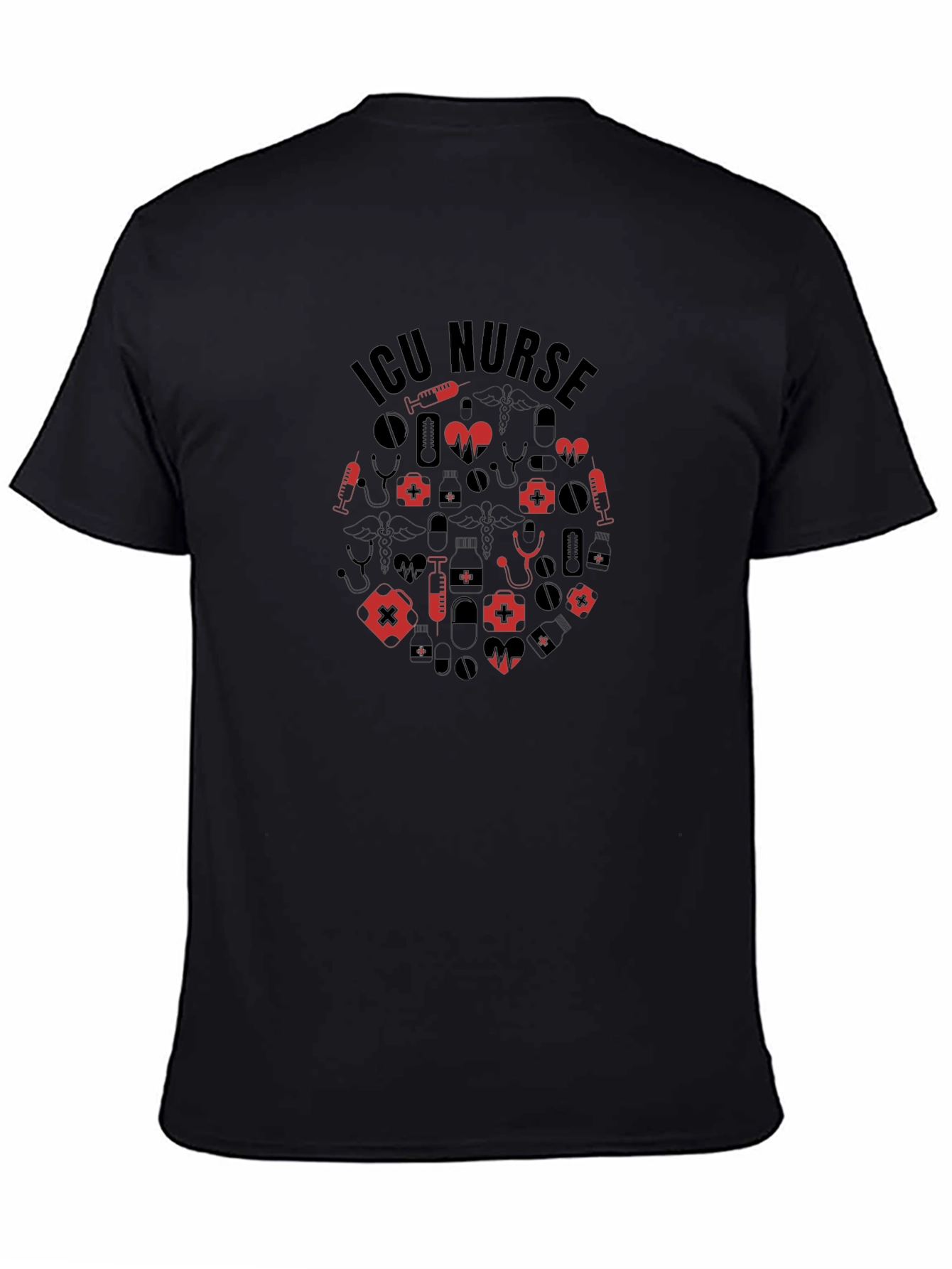 ICU Nurse Graphic Print Black T-Shirt