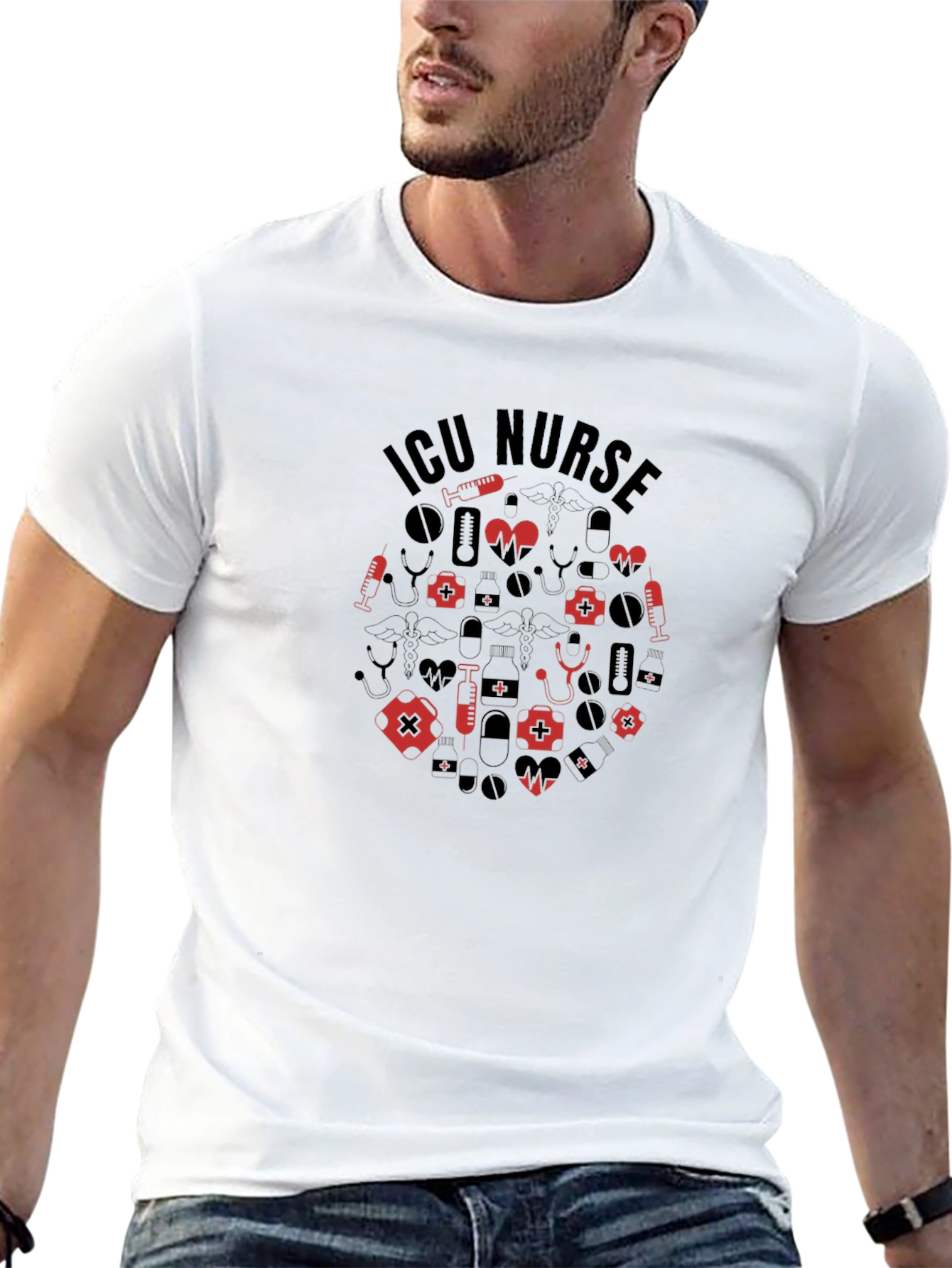 ICU Nurse Graphic Print Black T-Shirt