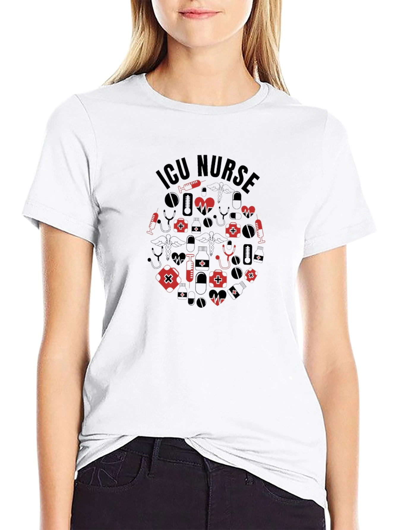 ICU Nurse Graphic Print Black T-Shirt