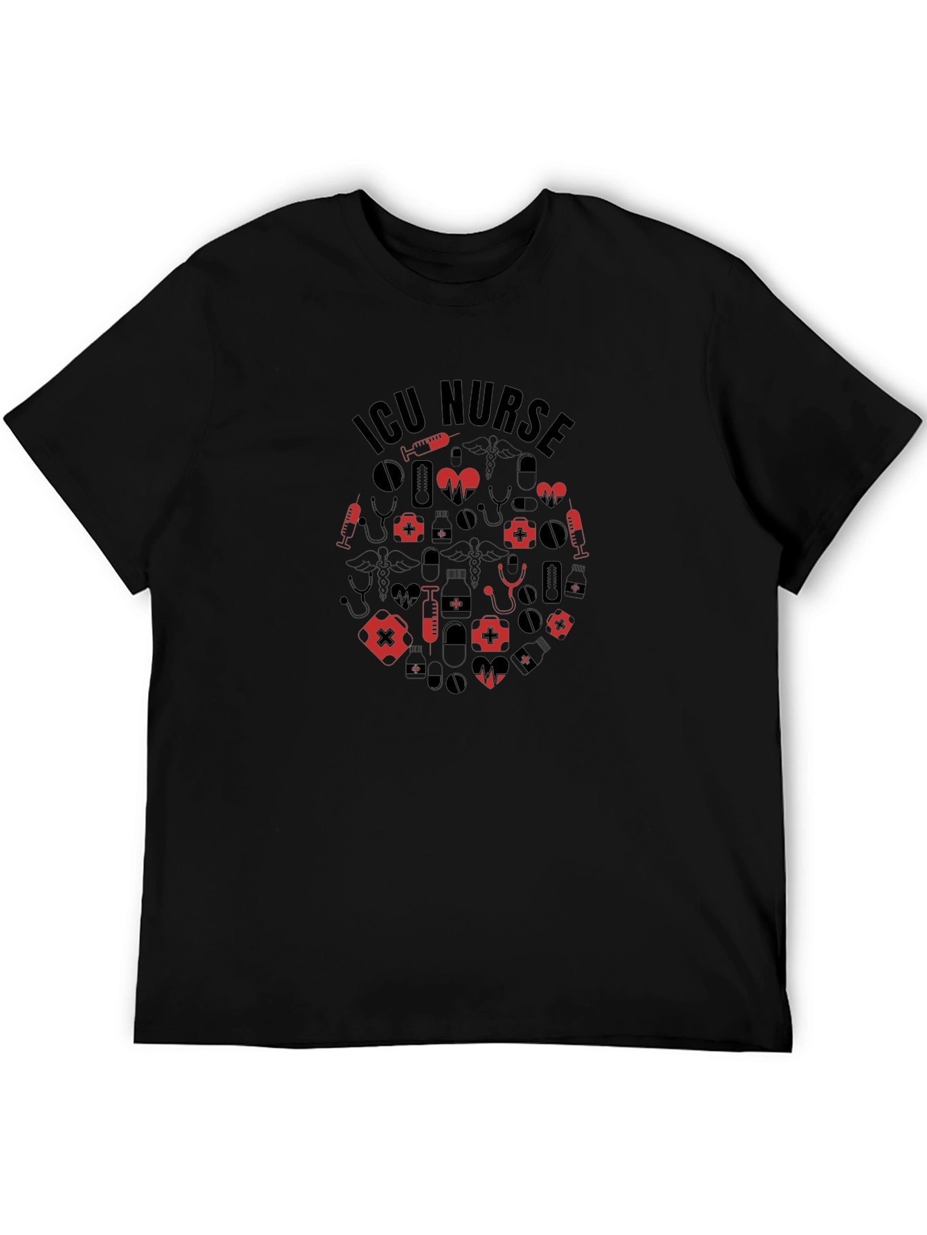 ICU Nurse Graphic Print Black T-Shirt