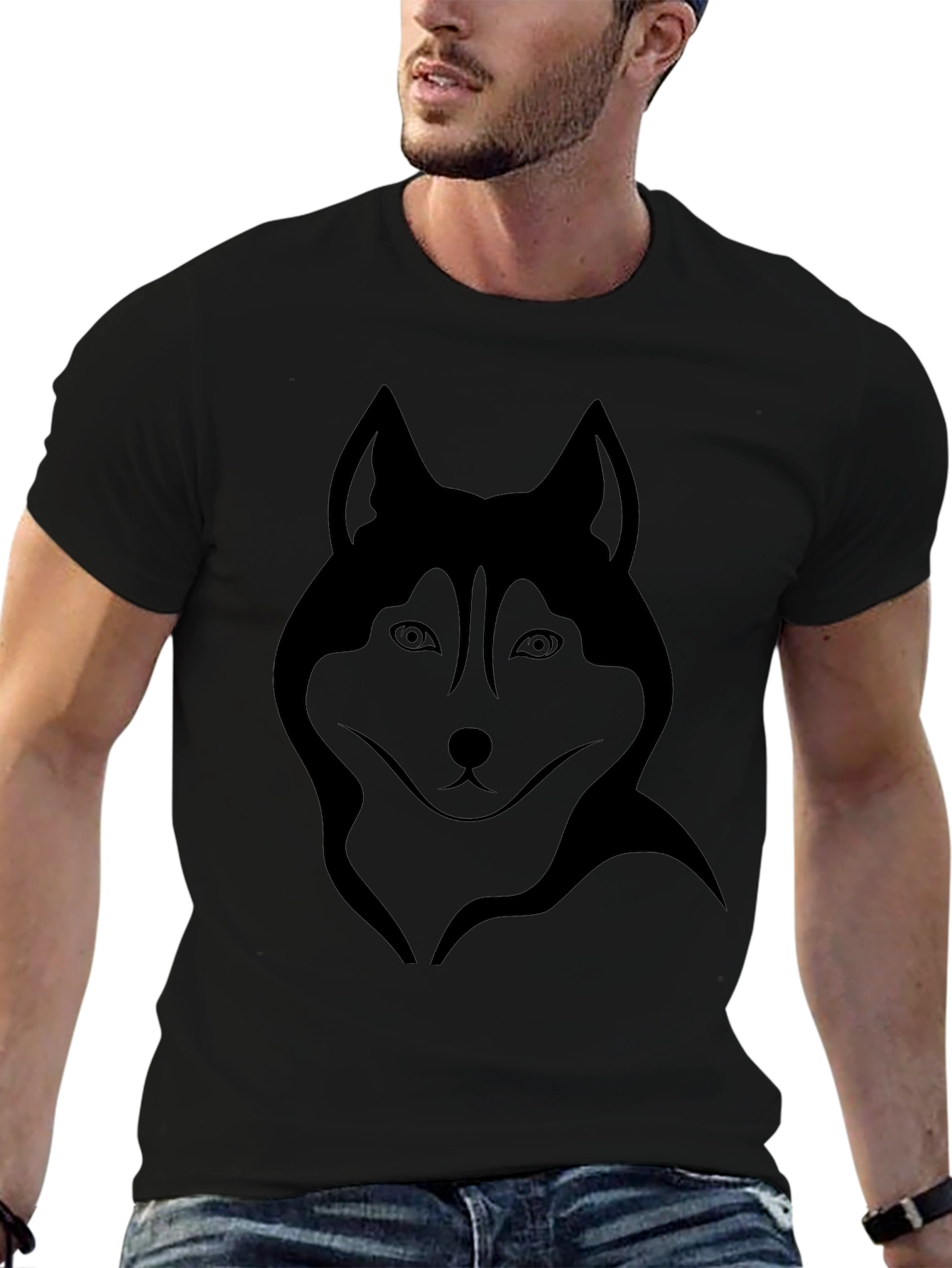 Black Husky Graphic Tee - Cool Dog Design