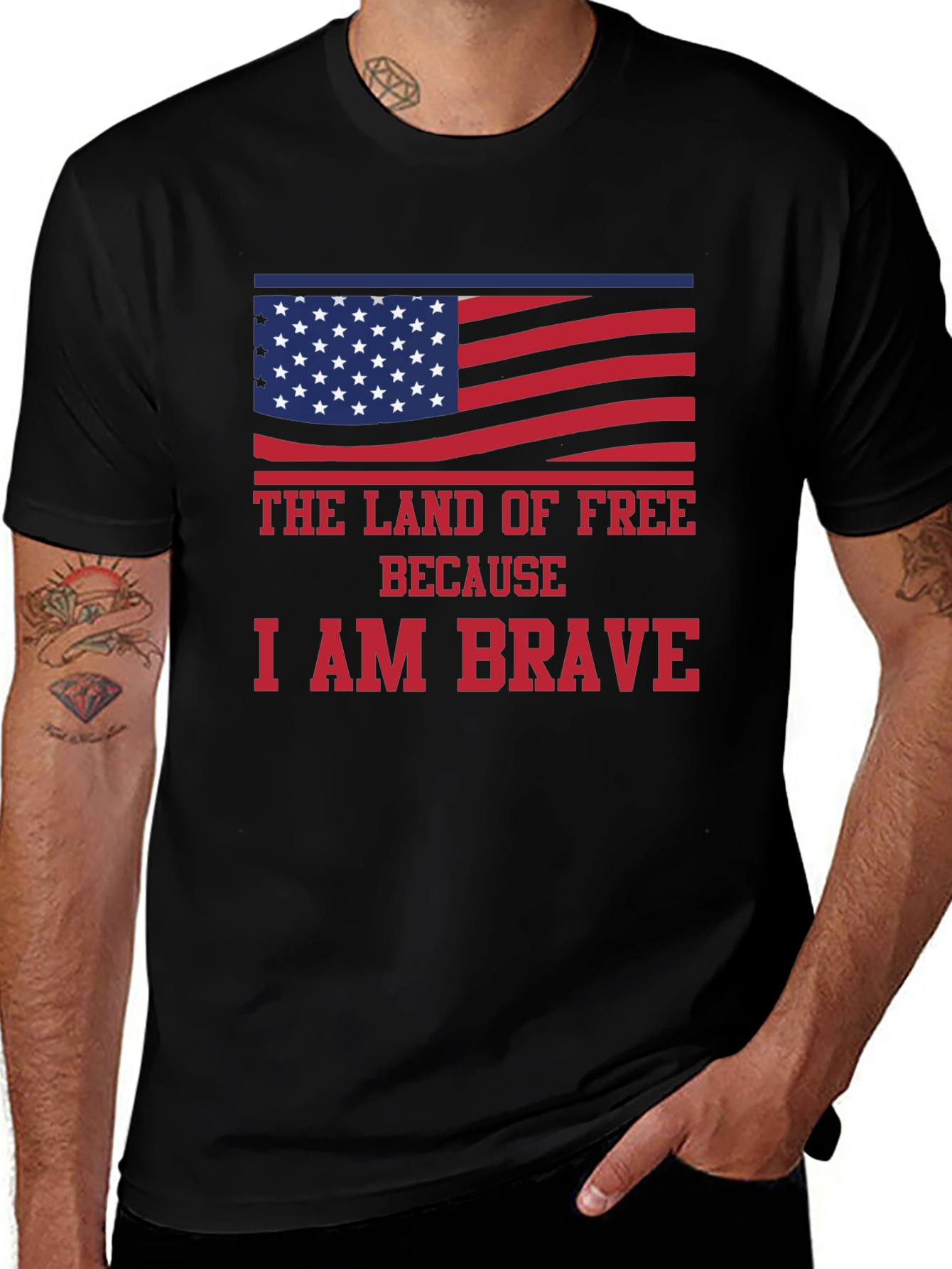 Land of Free Brave American Flag Graphic T-Shirt