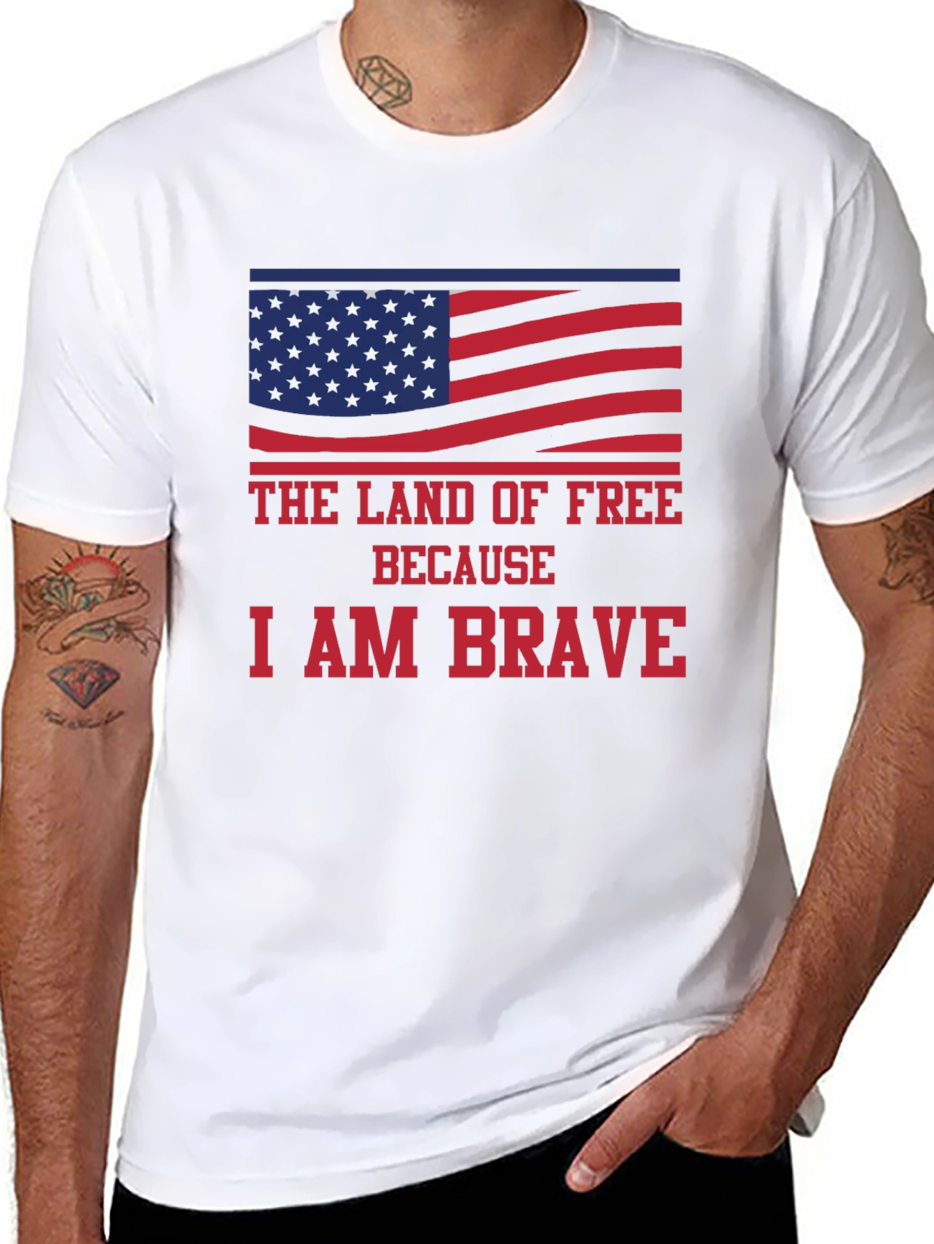 Land of Free Brave American Flag Graphic T-Shirt