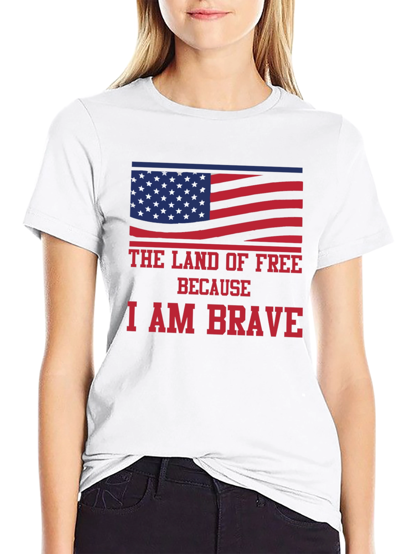 Land of Free Brave American Flag Graphic T-Shirt