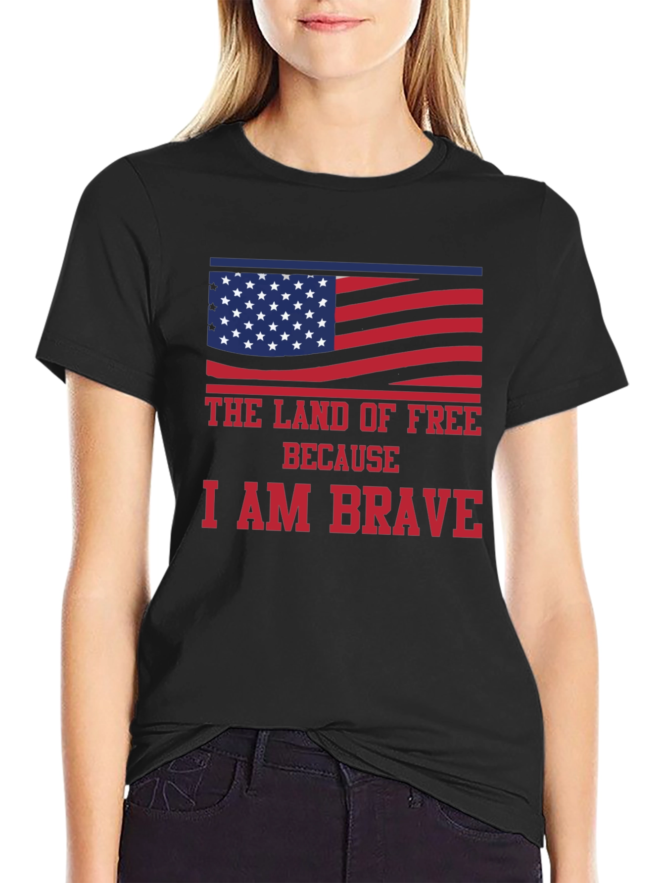 Land of Free Brave American Flag Graphic T-Shirt