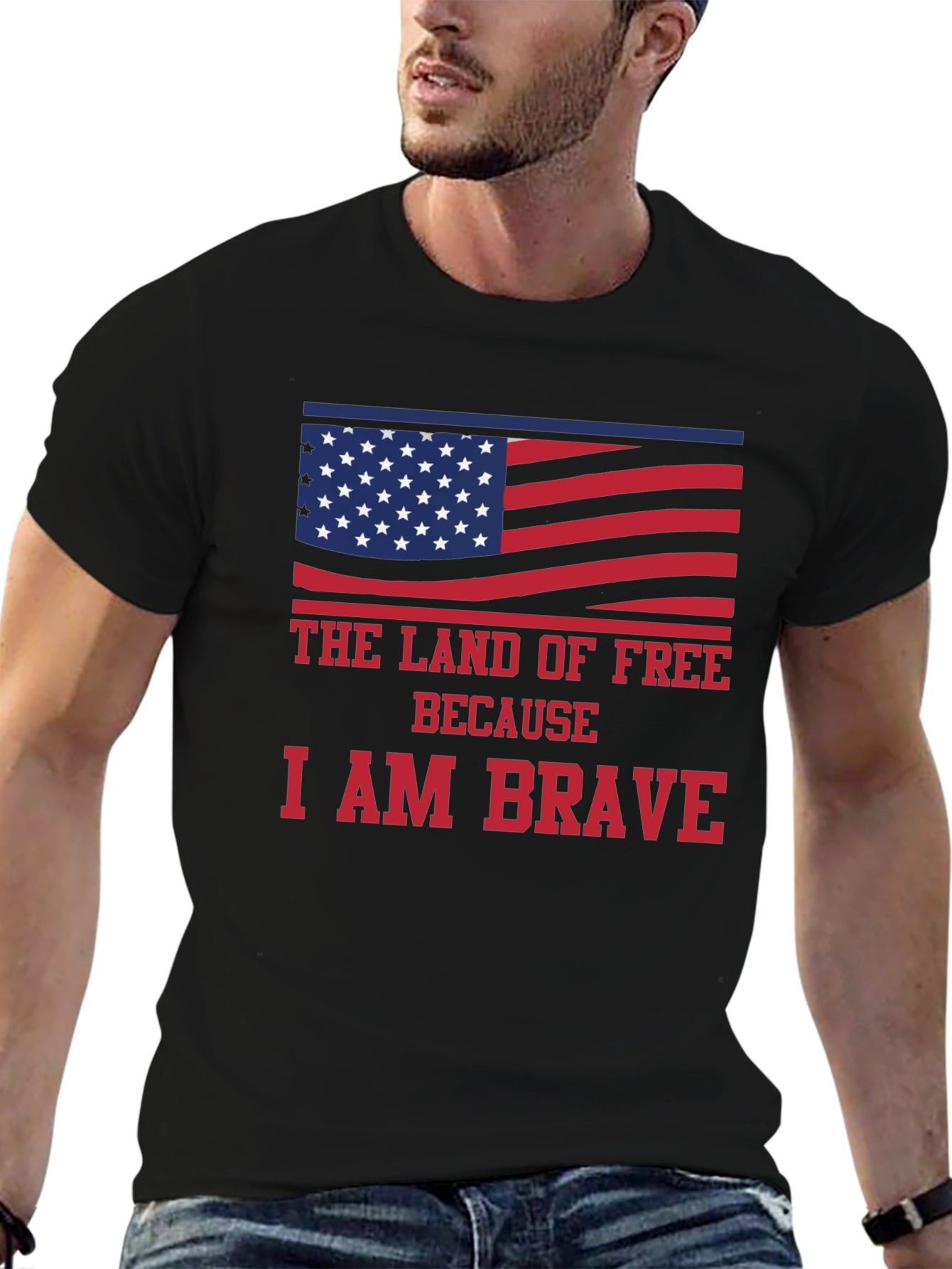 Land of Free Brave American Flag Graphic T-Shirt
