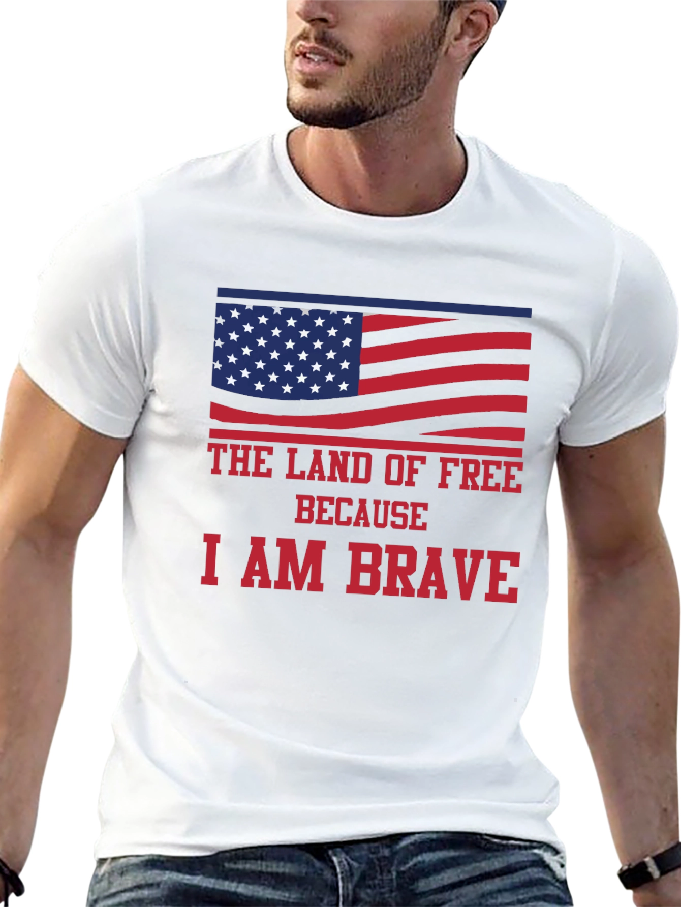 Land of Free Brave American Flag Graphic T-Shirt