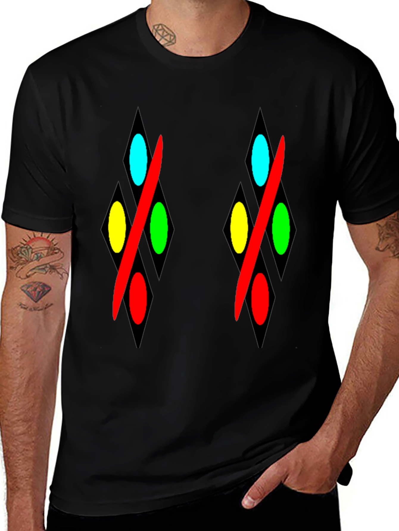 Abstract Diamond Pattern Black T-Shirt