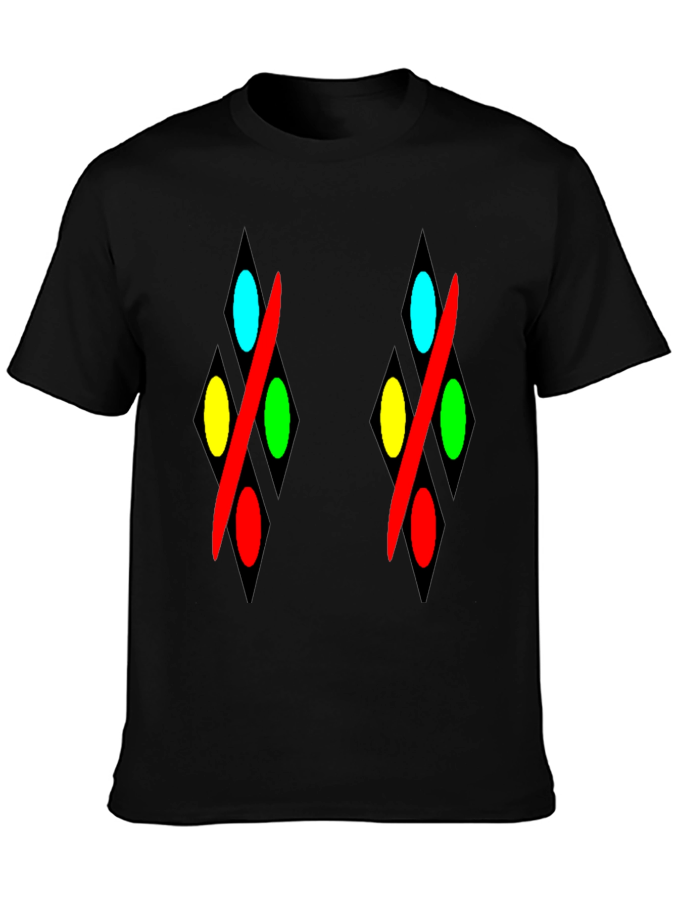 Abstract Diamond Pattern Black T-Shirt