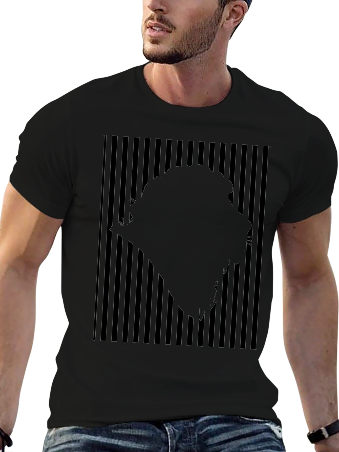 Abstract Striped Illusion Black T-Shirt