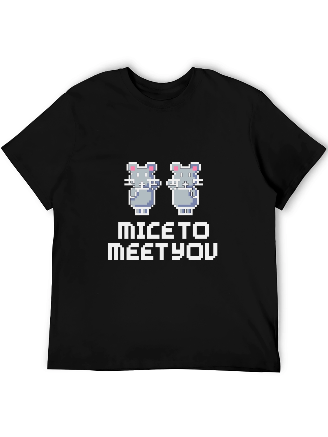 Mice to Meet You Pixel Art Black T-Shirt
