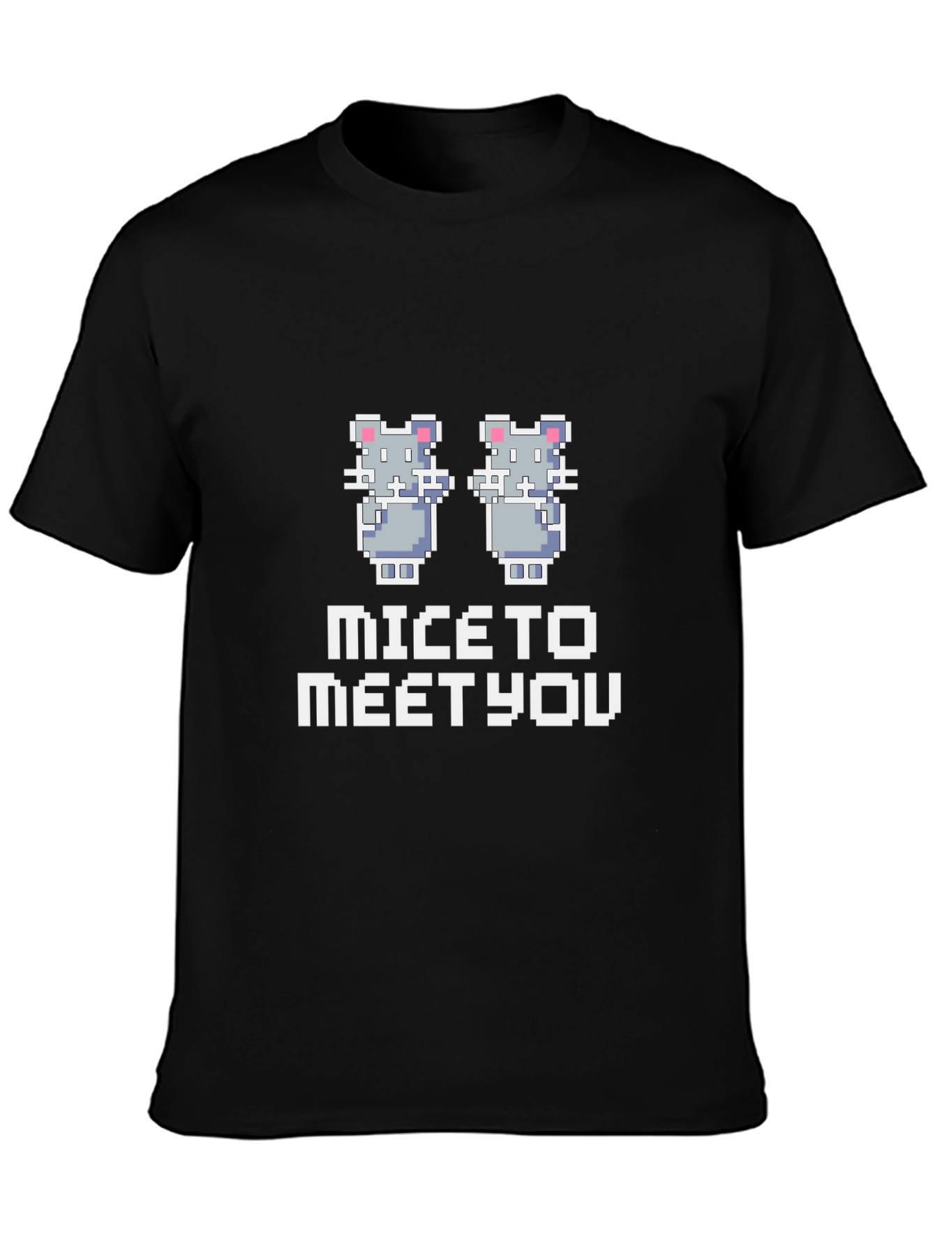 Mice to Meet You Pixel Art Black T-Shirt