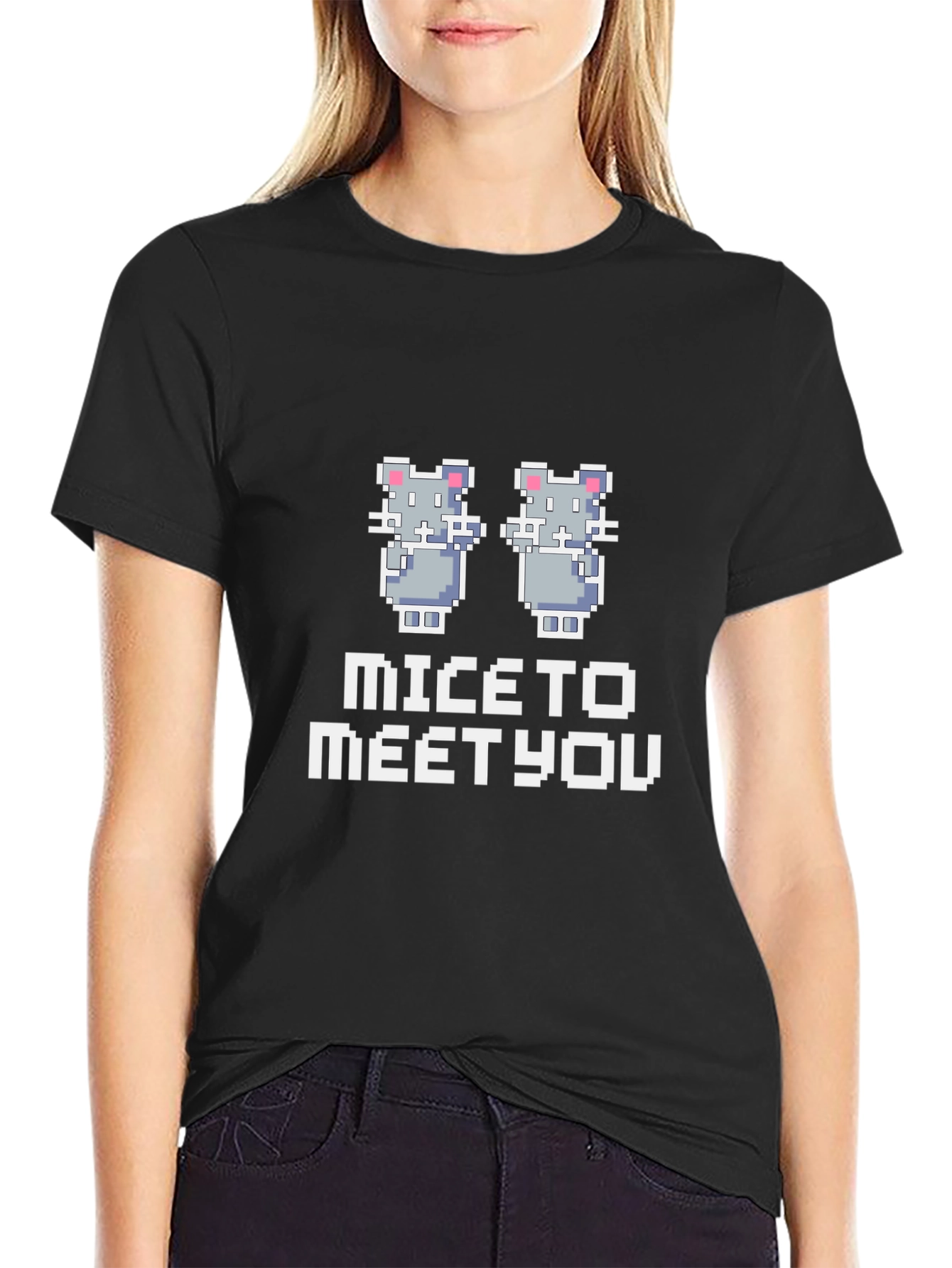 Mice to Meet You Pixel Art Black T-Shirt