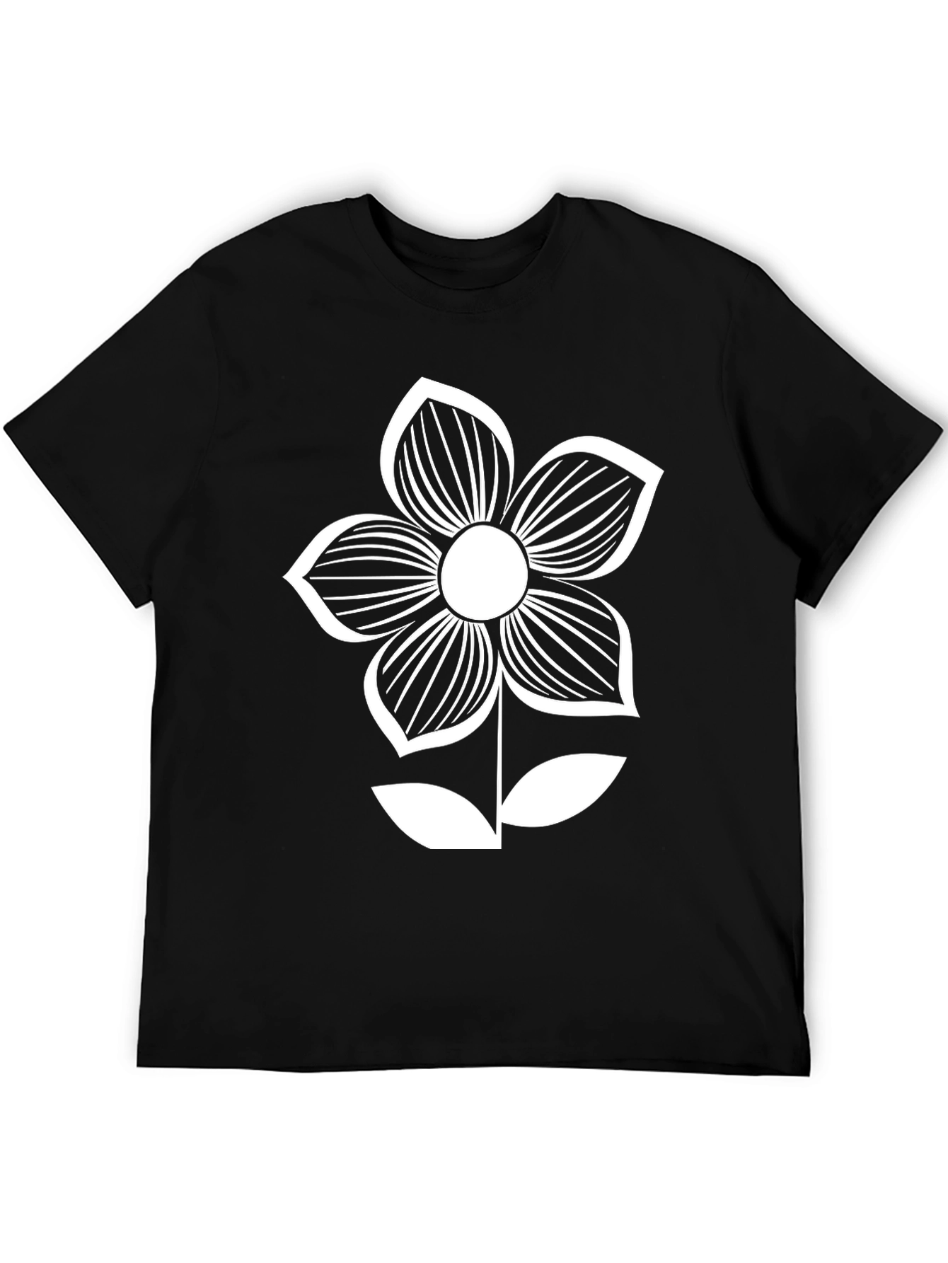 Black T-Shirt with White Flower Graphic