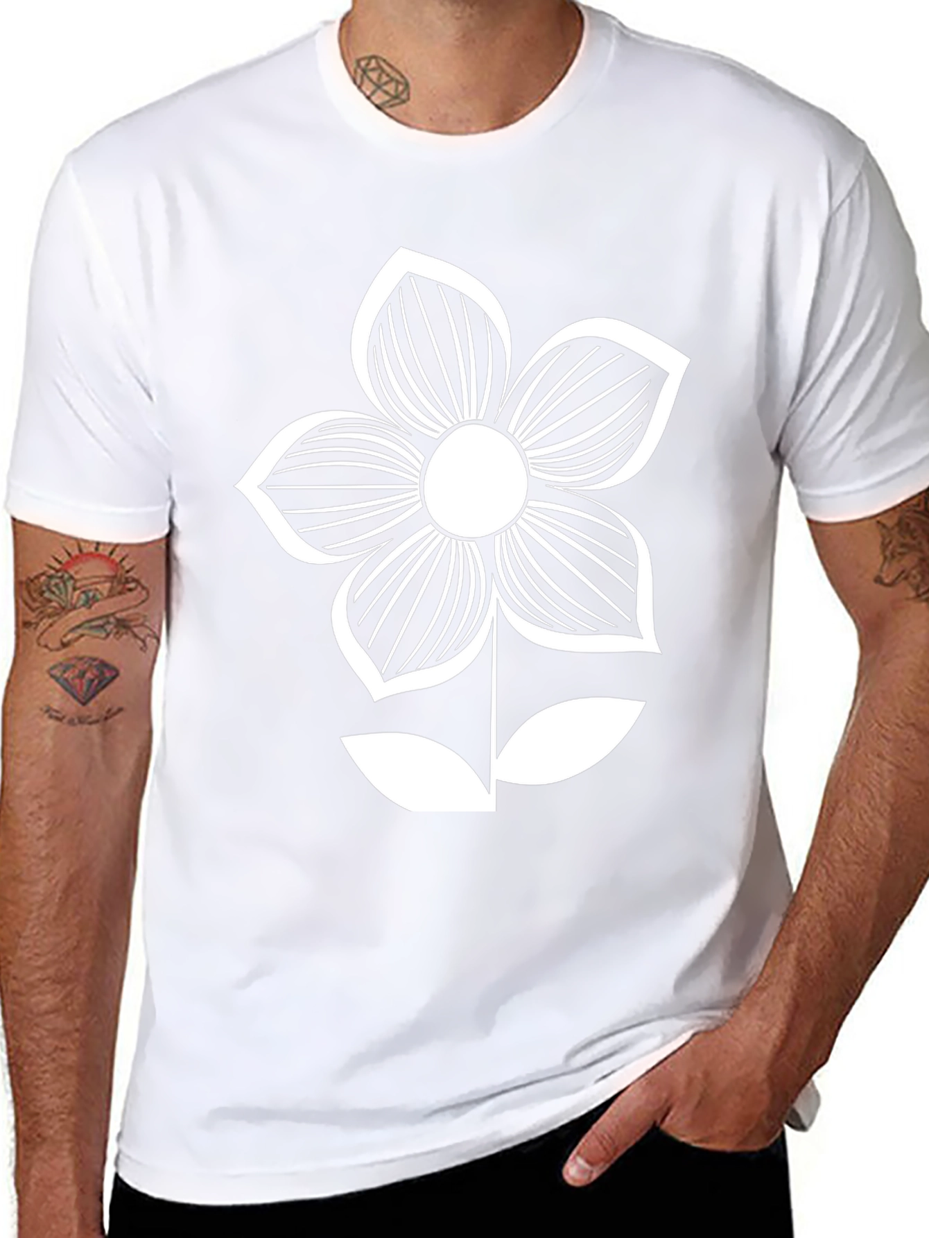 Black T-Shirt with White Flower Graphic