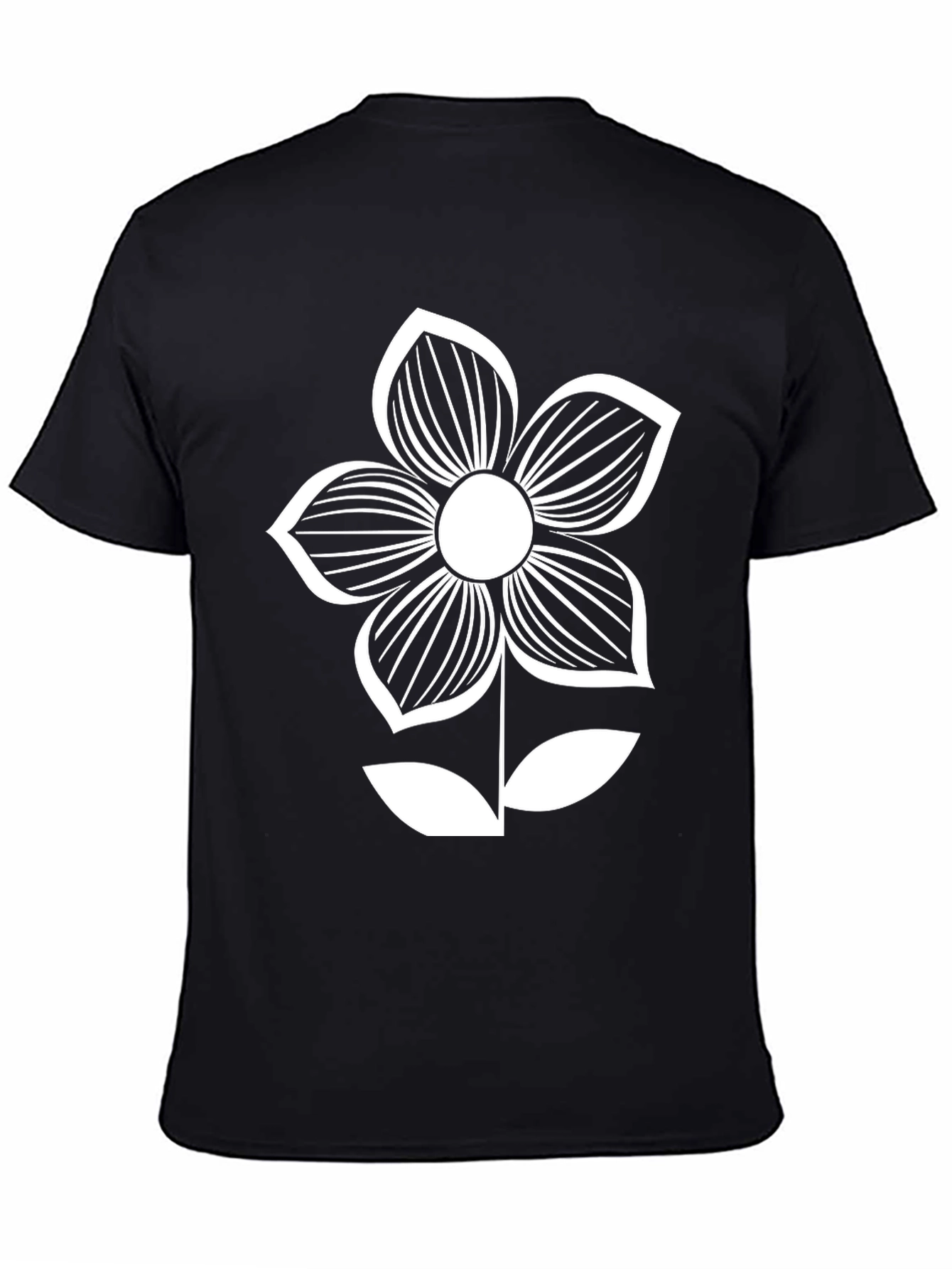 Black T-Shirt with White Flower Graphic