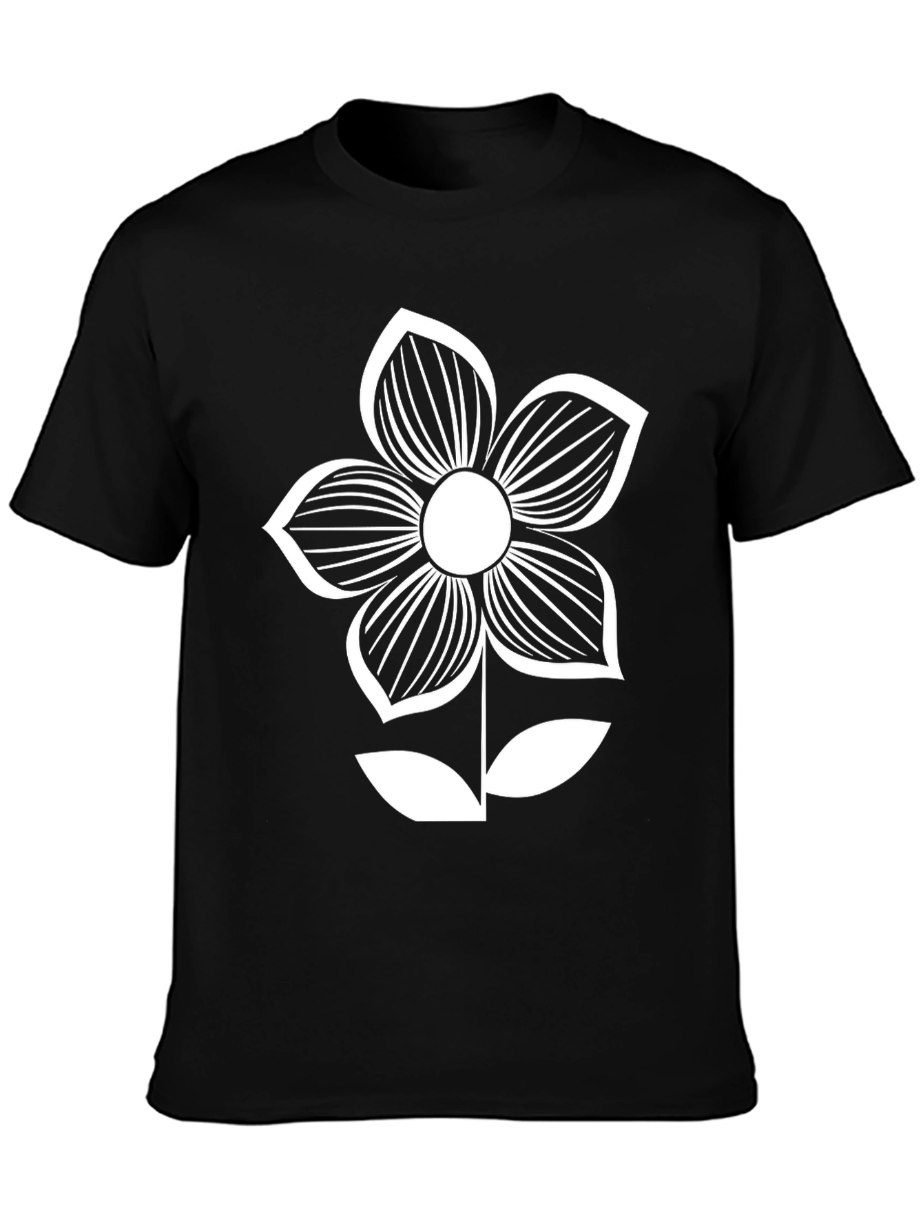 Black T-Shirt with White Flower Graphic