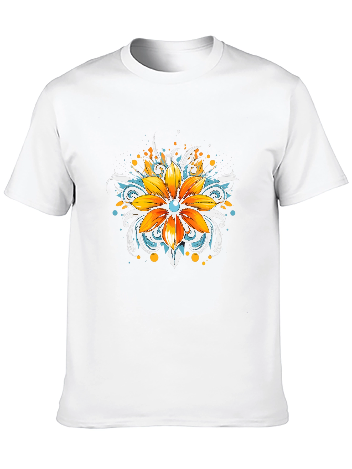 Mens Black T-Shirt with Floral Graphic