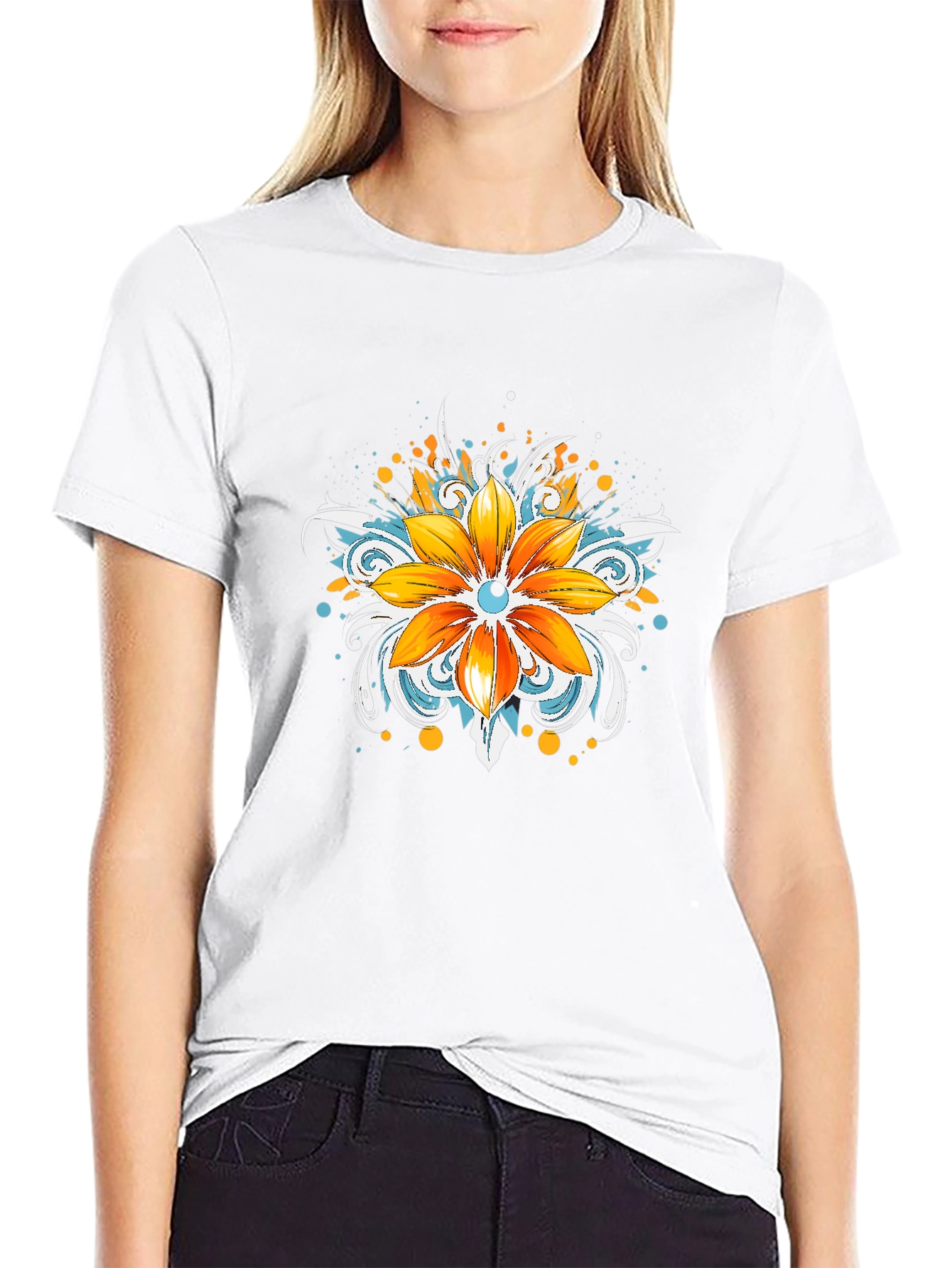 Mens Black T-Shirt with Floral Graphic
