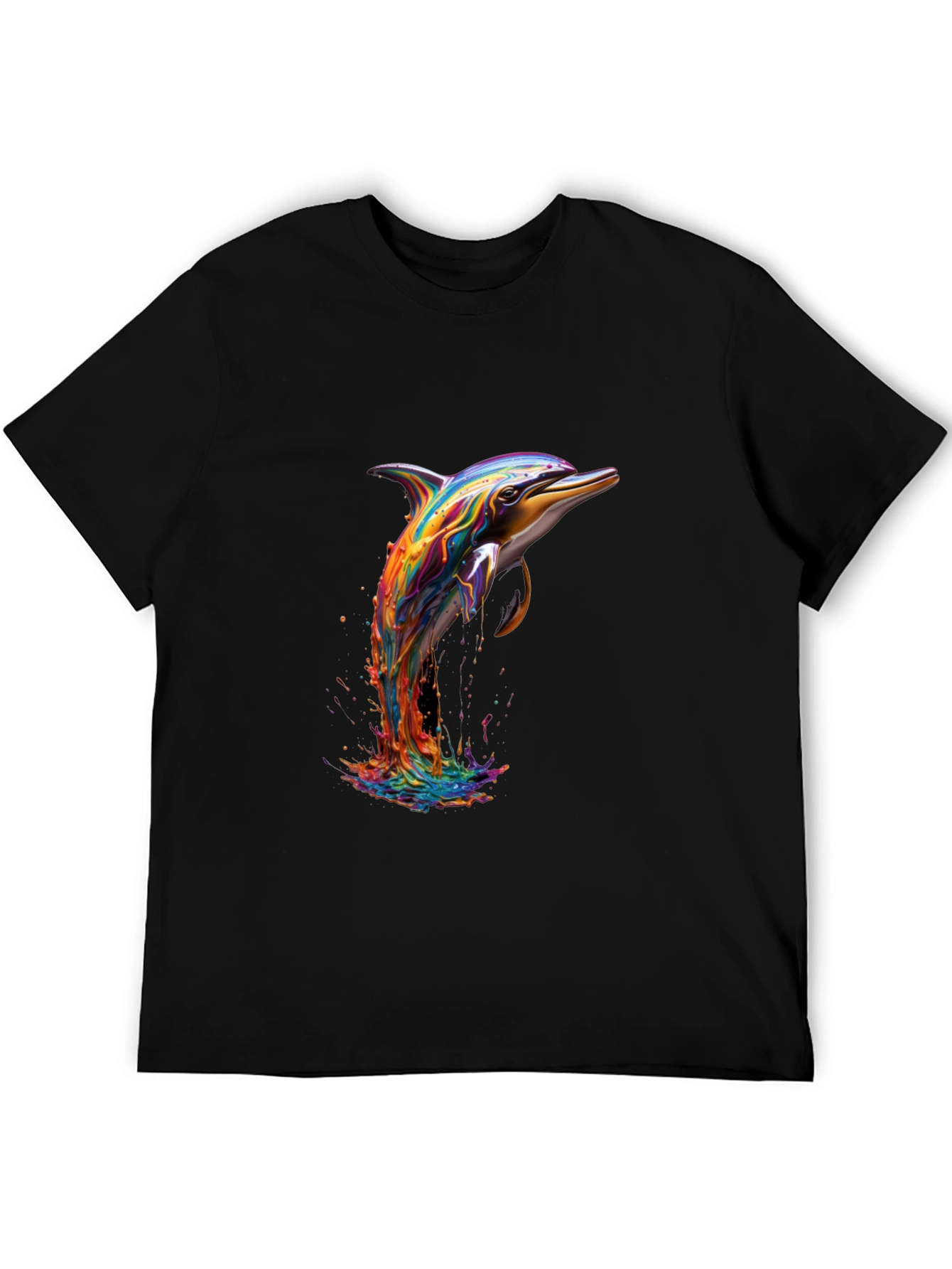 Rainbow Dolphin Graphic Tee - Stylish Mens Black T-Shirt