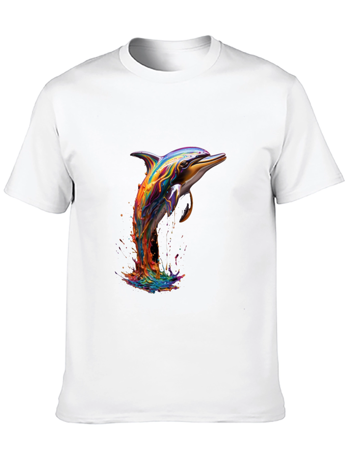 Rainbow Dolphin Graphic Tee - Stylish Mens Black T-Shirt