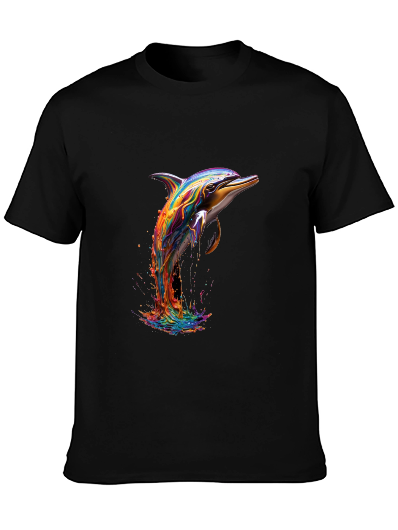 Rainbow Dolphin Graphic Tee - Stylish Mens Black T-Shirt