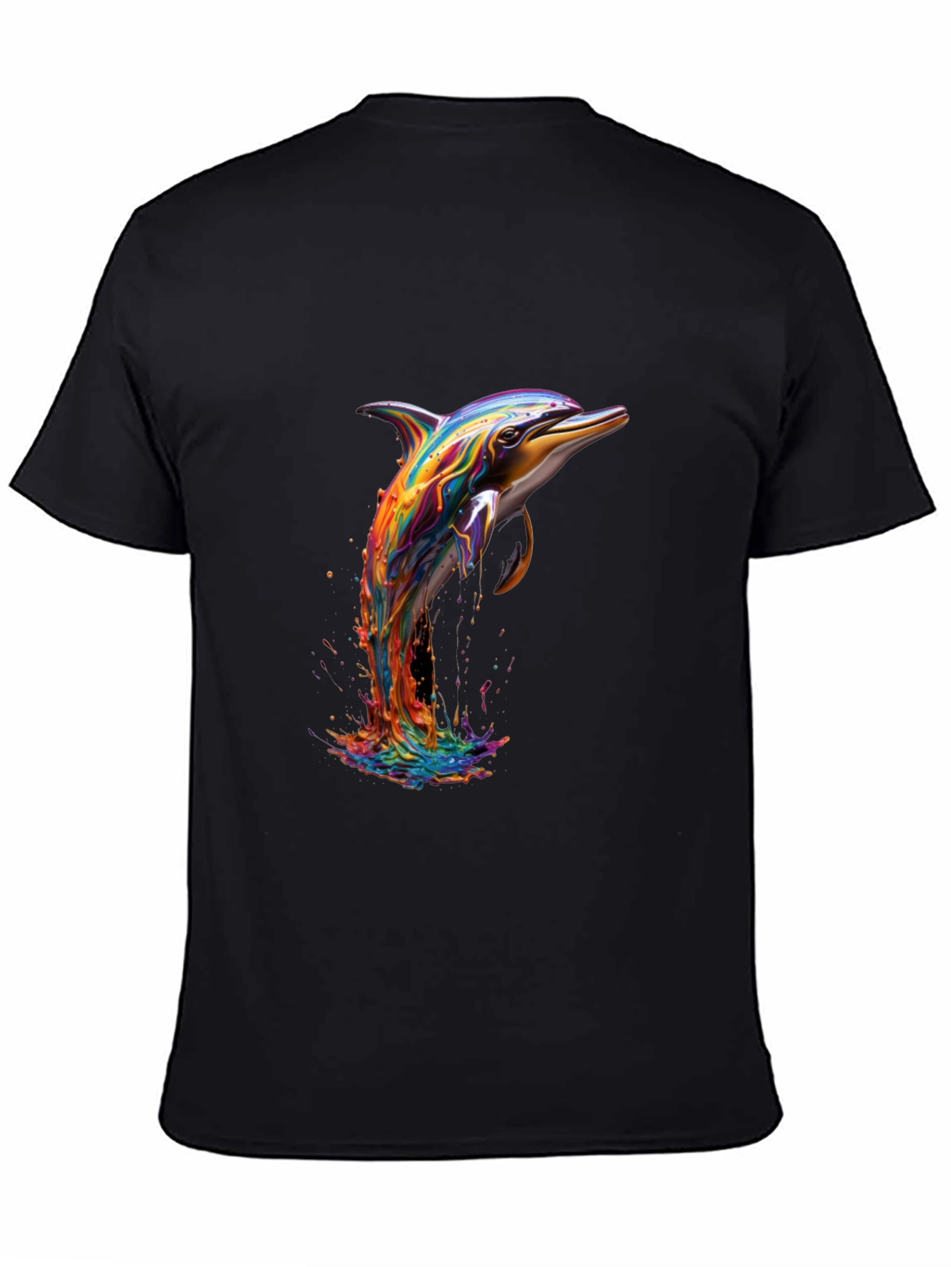 Rainbow Dolphin Graphic Tee - Stylish Mens Black T-Shirt