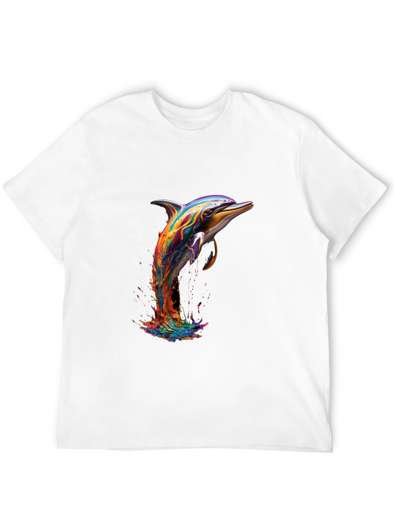 Rainbow Dolphin Graphic Tee - Stylish Mens Black T-Shirt