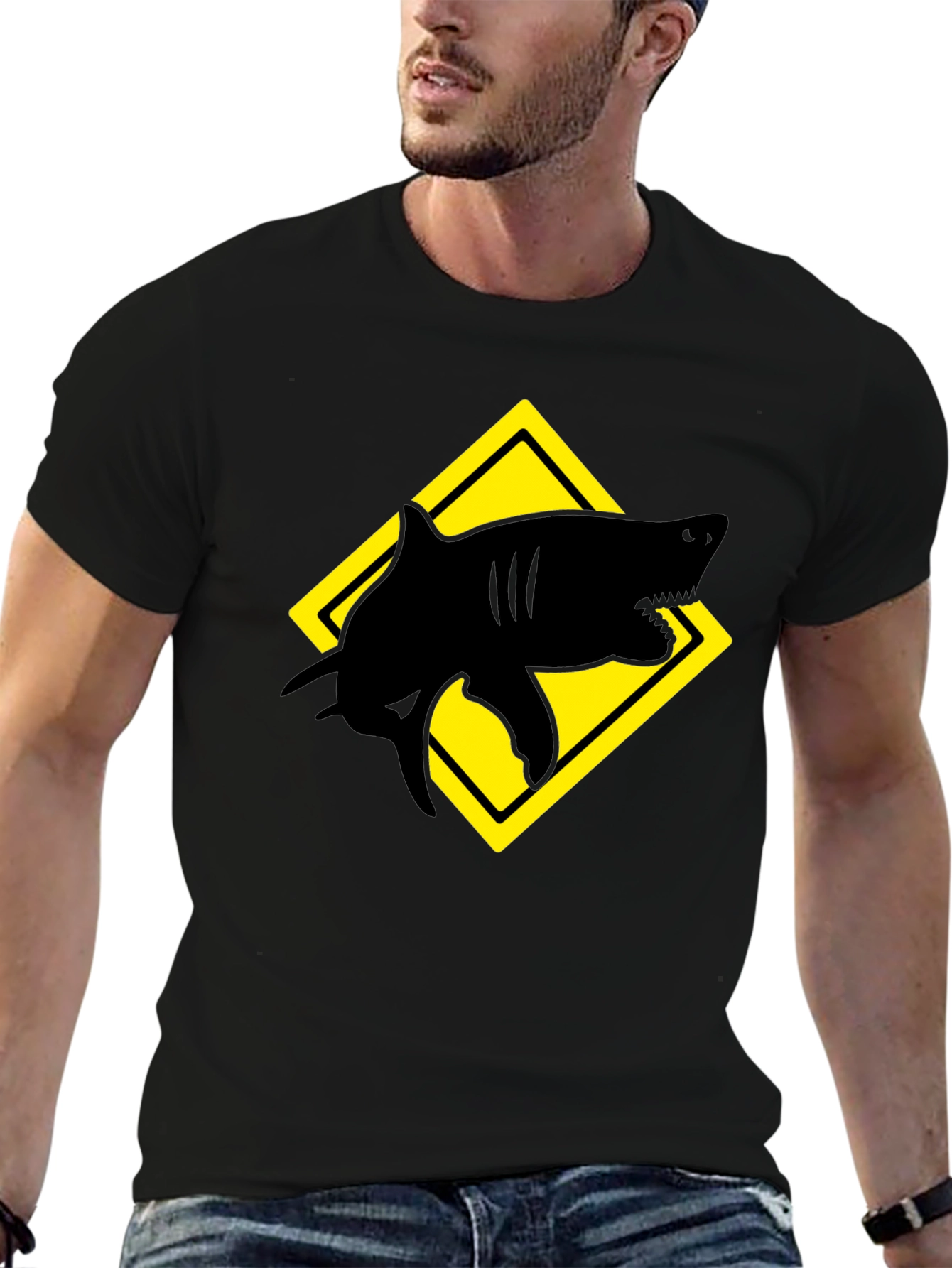 Shark Warning T-Shirt - Black Graphic Tee