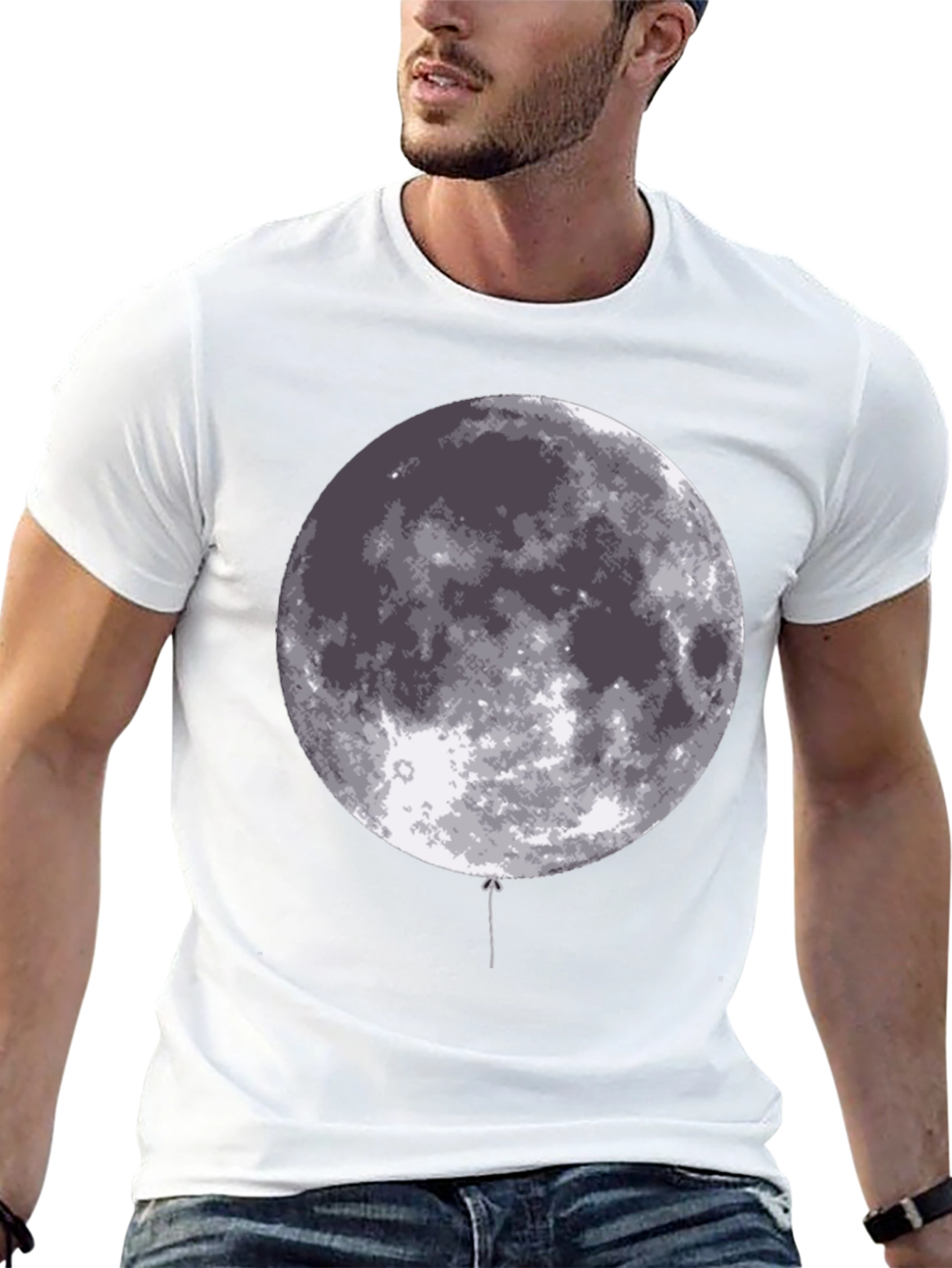 Moon Balloon Graphic Black T-Shirt